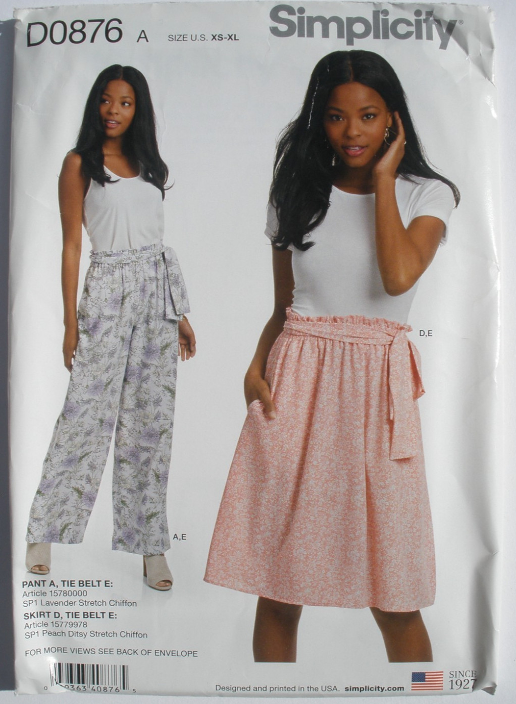 Simplicity S8605/0876 Sewing Pattern Misses' Pull-On Skirt and Pants XS-XL UNCUT
