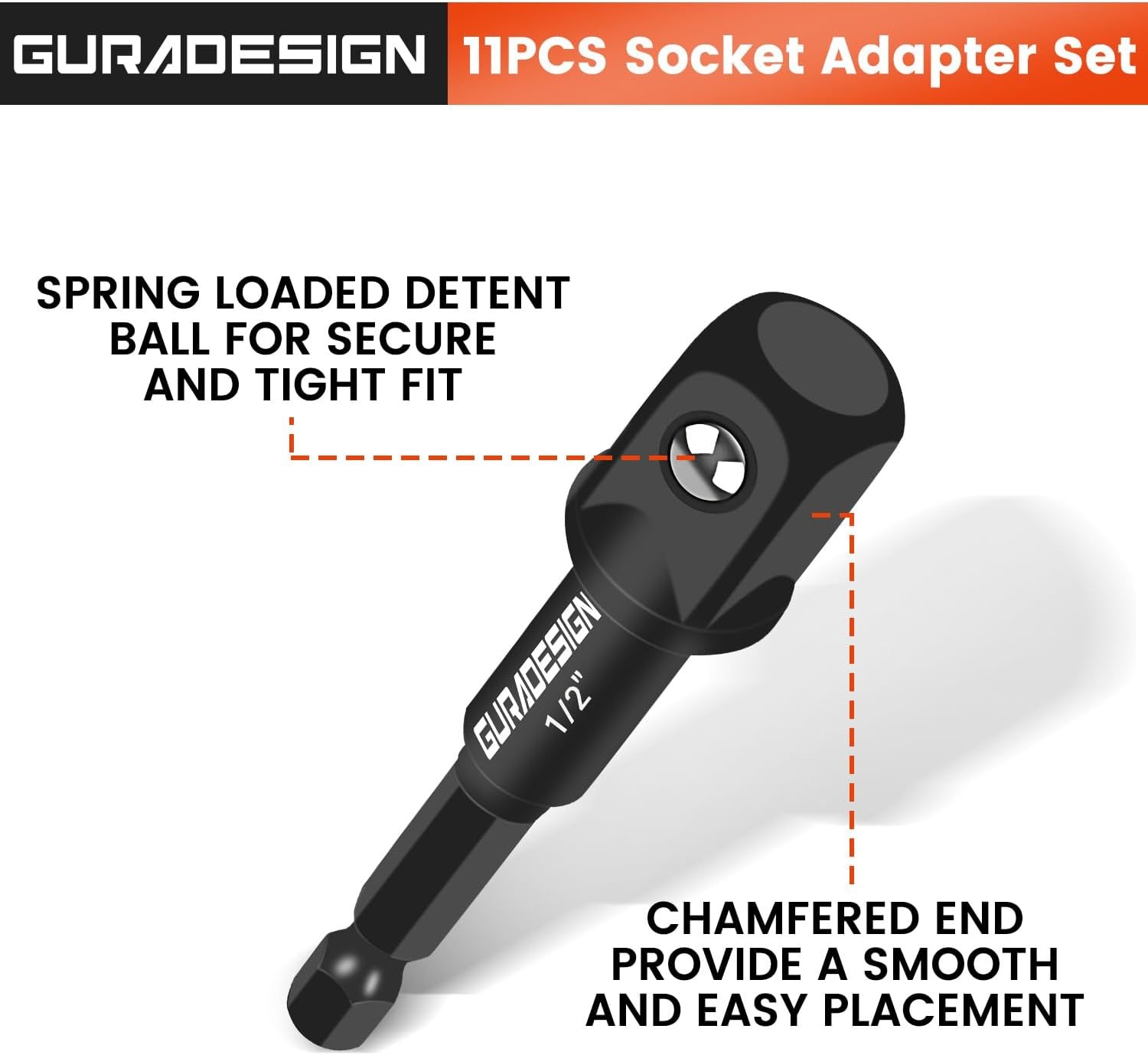11-Piece Impact Socket Adapter Set - 3/6 Inch Hex Shank, One Size, Black