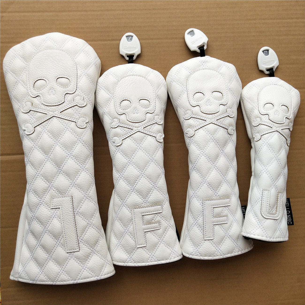 Premium White Skull Golf Wood Club Headcover Driver Fairway Wood Hybrid Cover