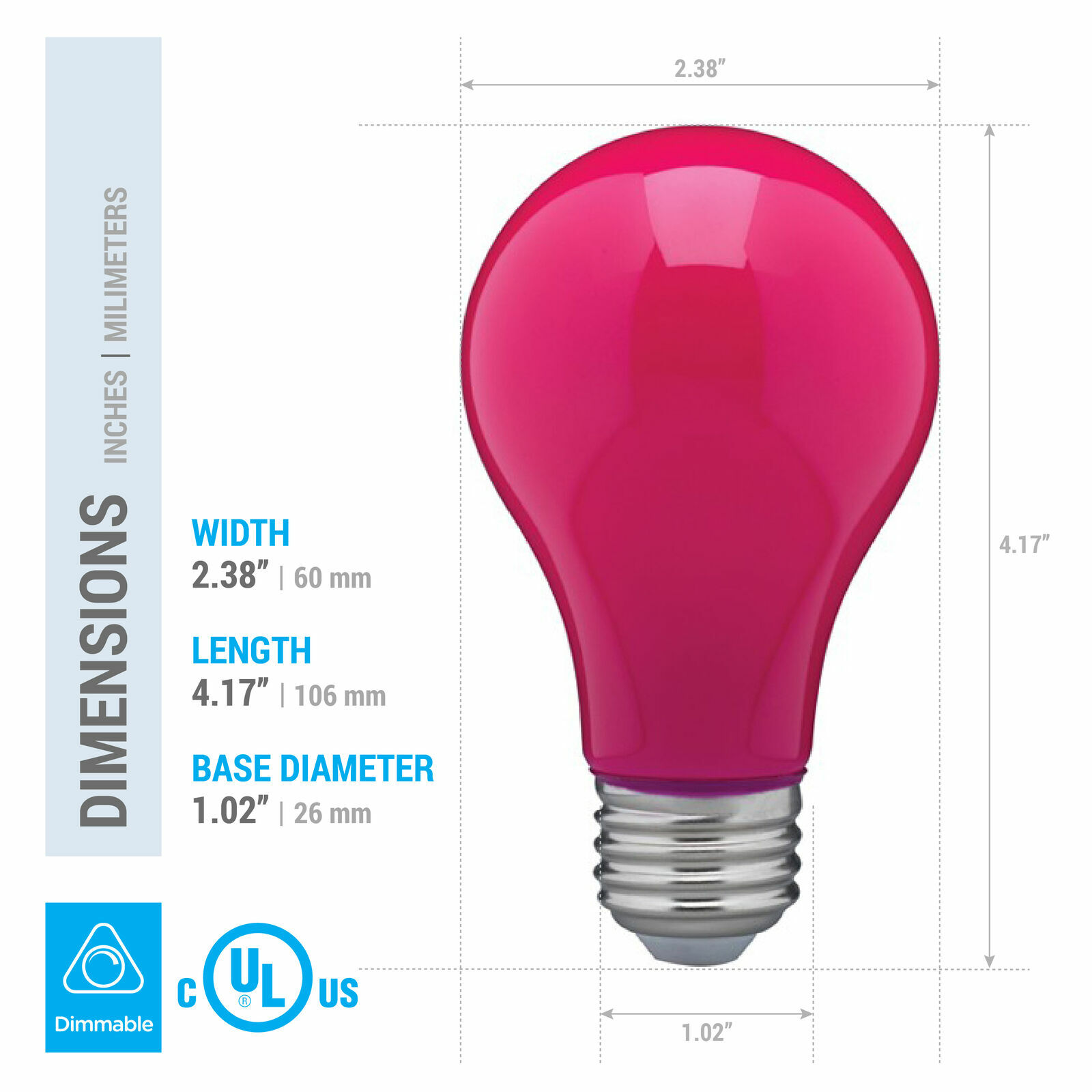 CERAMIC PINK LED Bulb A19 Medium E26 8W 60 Watt Equivalent Damp Location Rated
