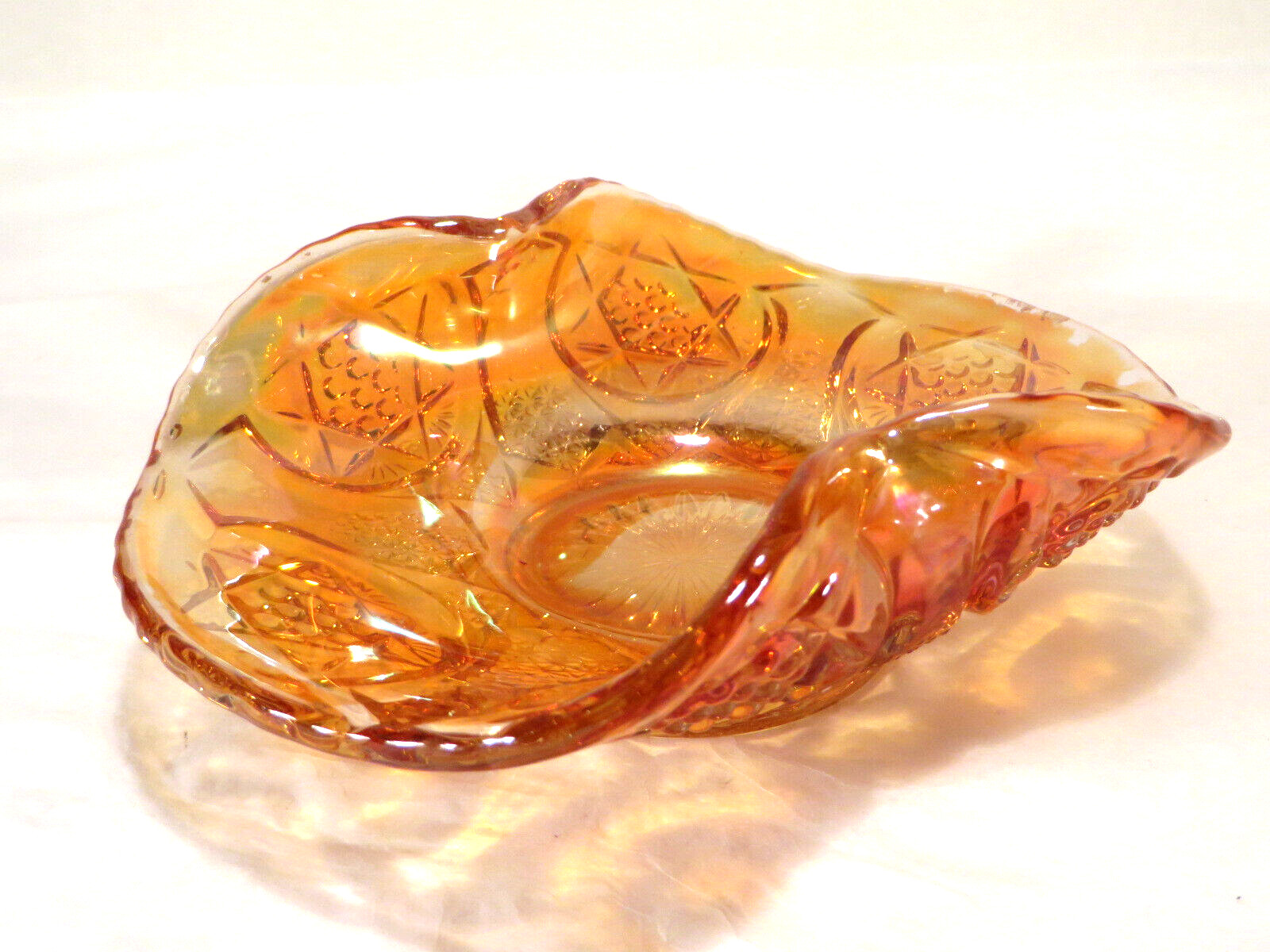 Vintage Marigold Amber Carnival Glass Trinket Dish Shallow 6" x 4"