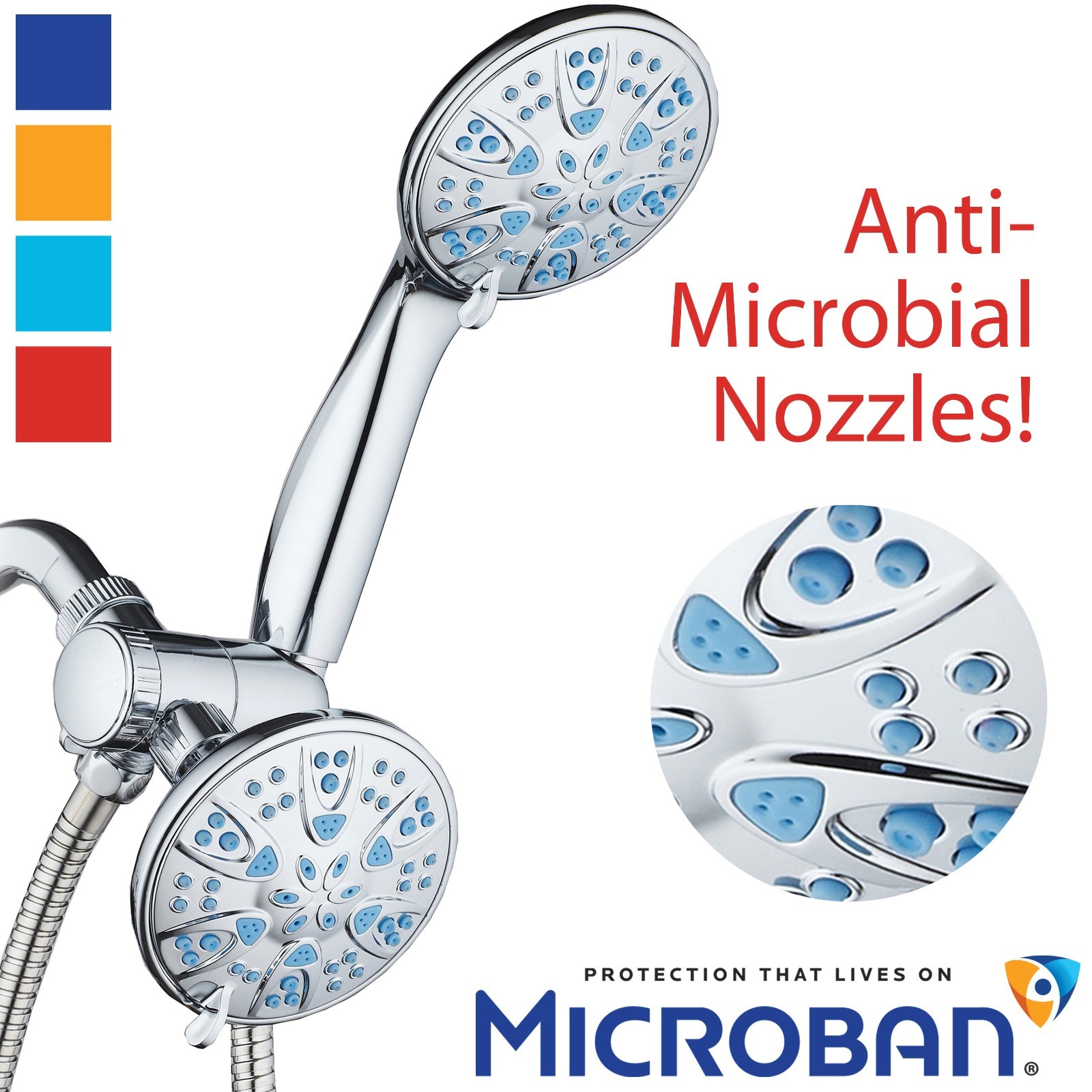 AquaDance Wave Blue Antimicrobial 30-Setting Shower Head Combo