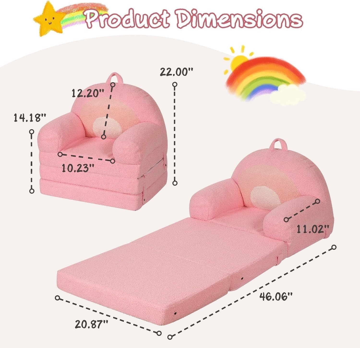 Kids Sherpa Sofa w/ Tri-Layer Foam Cushions, Comfy Toddler Seating, Pink