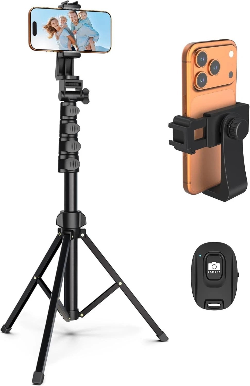 64” Adjustable Tripod with Remote for Cell Phone & Camera - Sturdy & Stable
