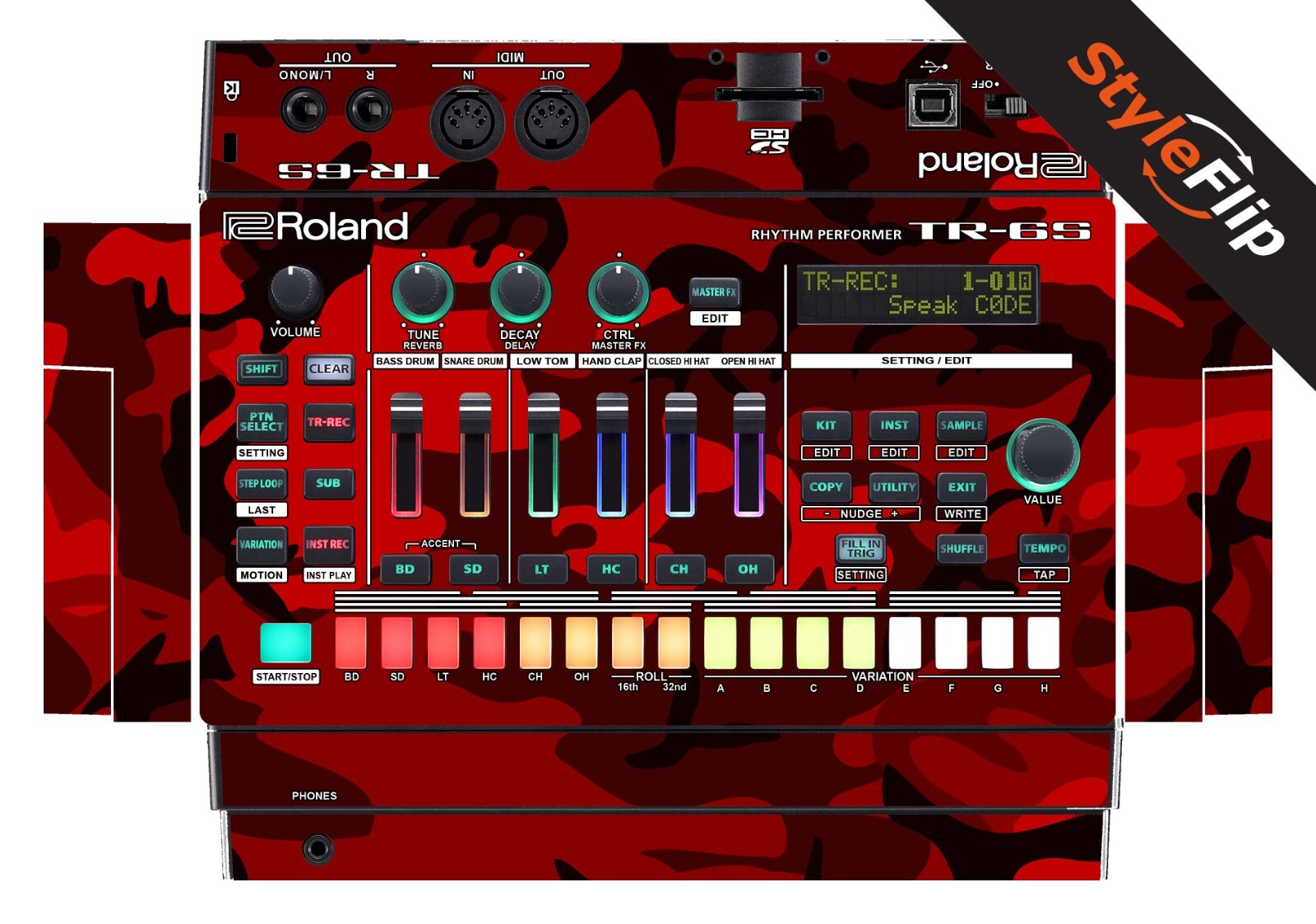 Roland TR-6S Skins | Red Camo | Protective Decal | StyleFlip Skins