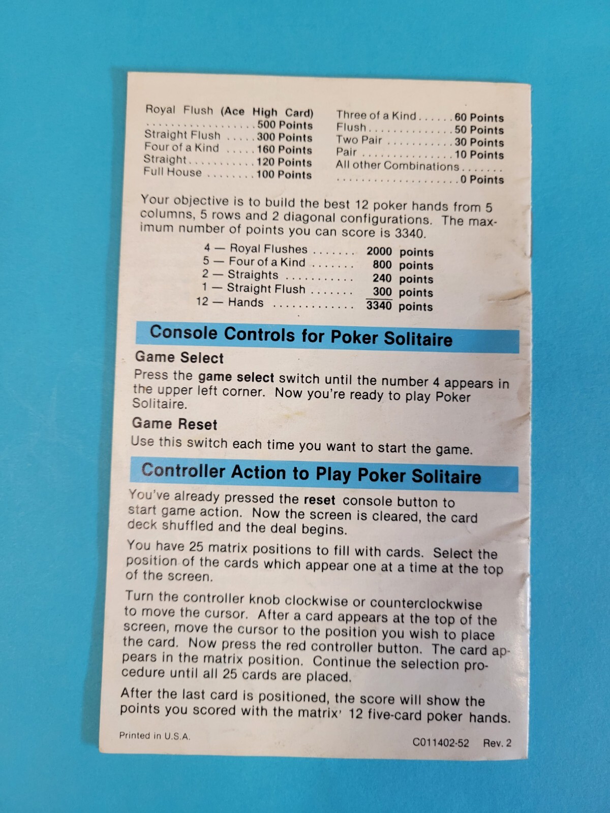 Casino Atari 2600 Manual ONLY