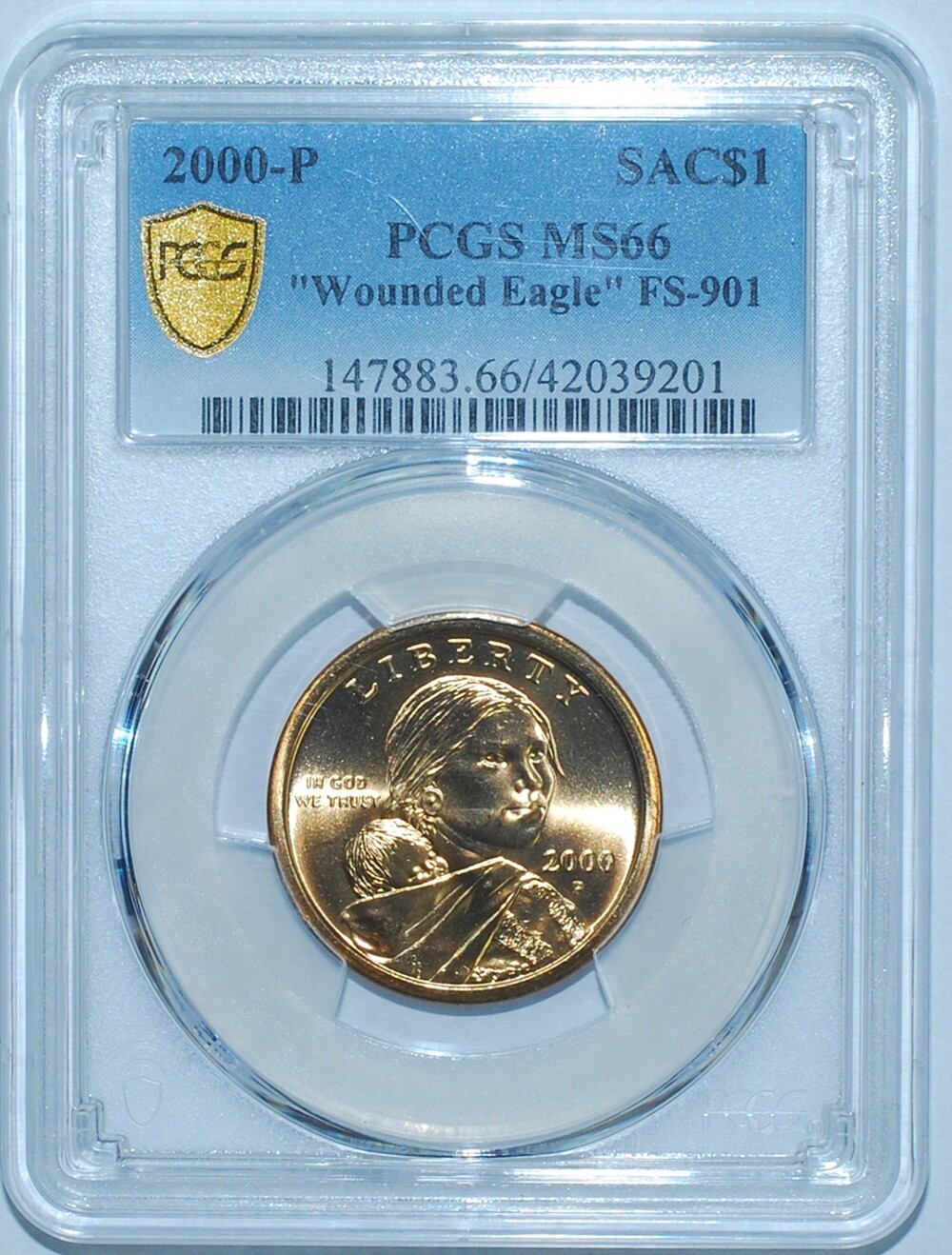 2000 P PCGS MS66 Sacagawea Dollar FS-901 Wounded Eagle