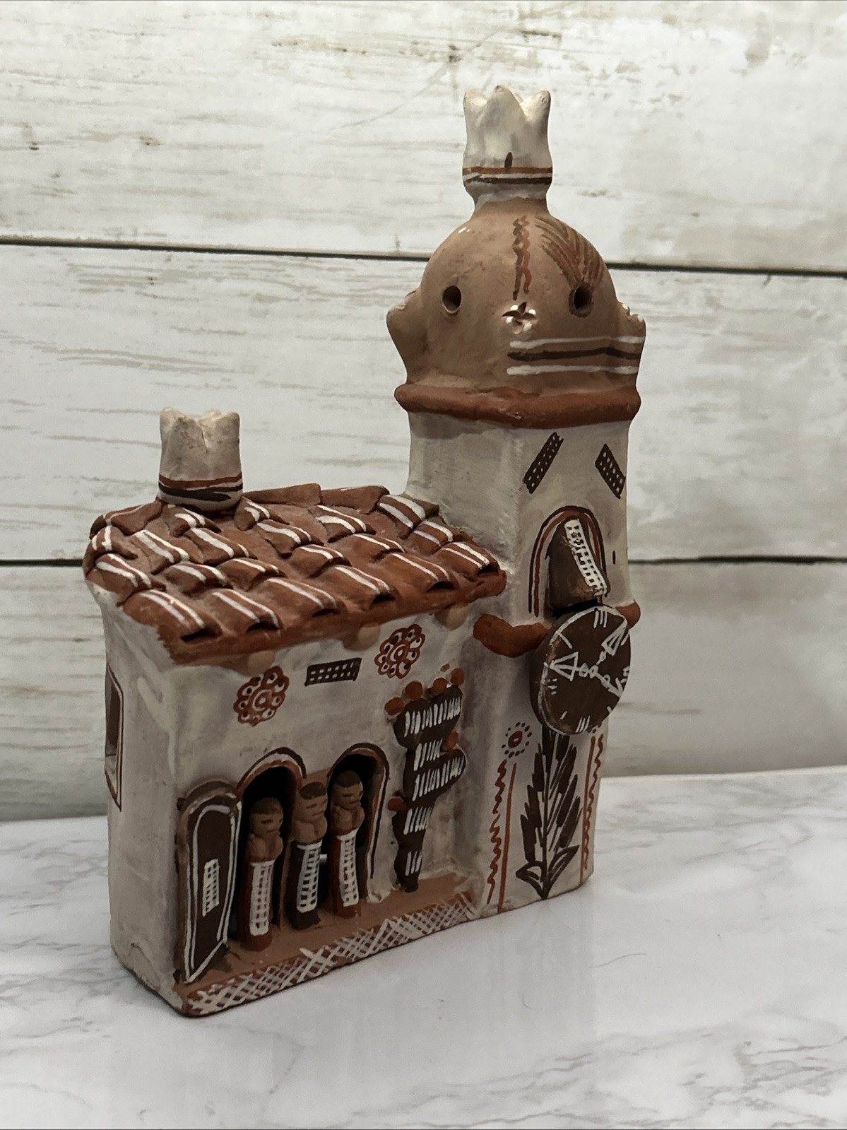 VTG Peruvian Folk Art Redware Terracotta Handpainted Sculpture Mission Church