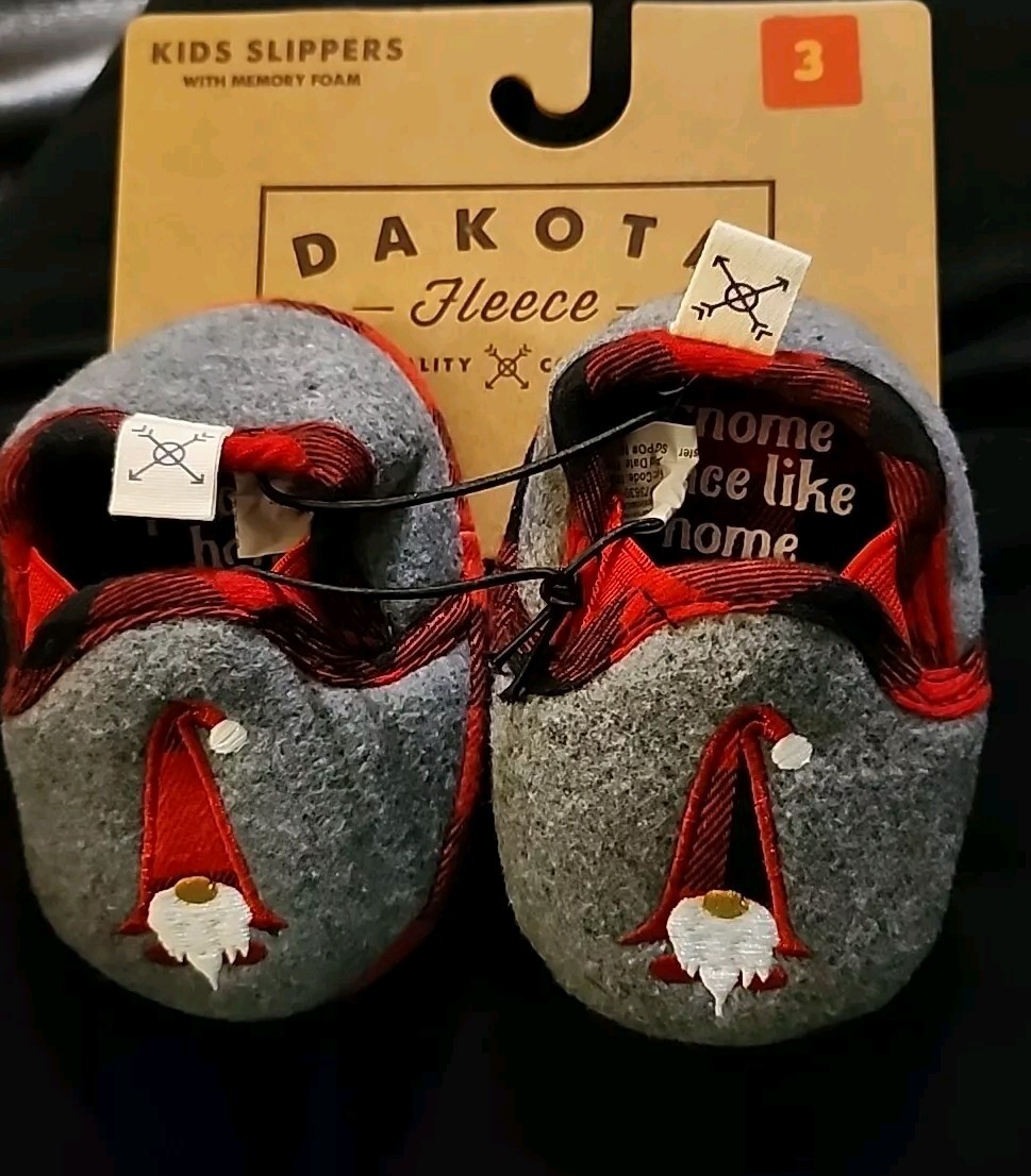 Dakota Fleece Little  Boy/Girl Gnome Holiday Slippers 3 Toddler Memory Foam