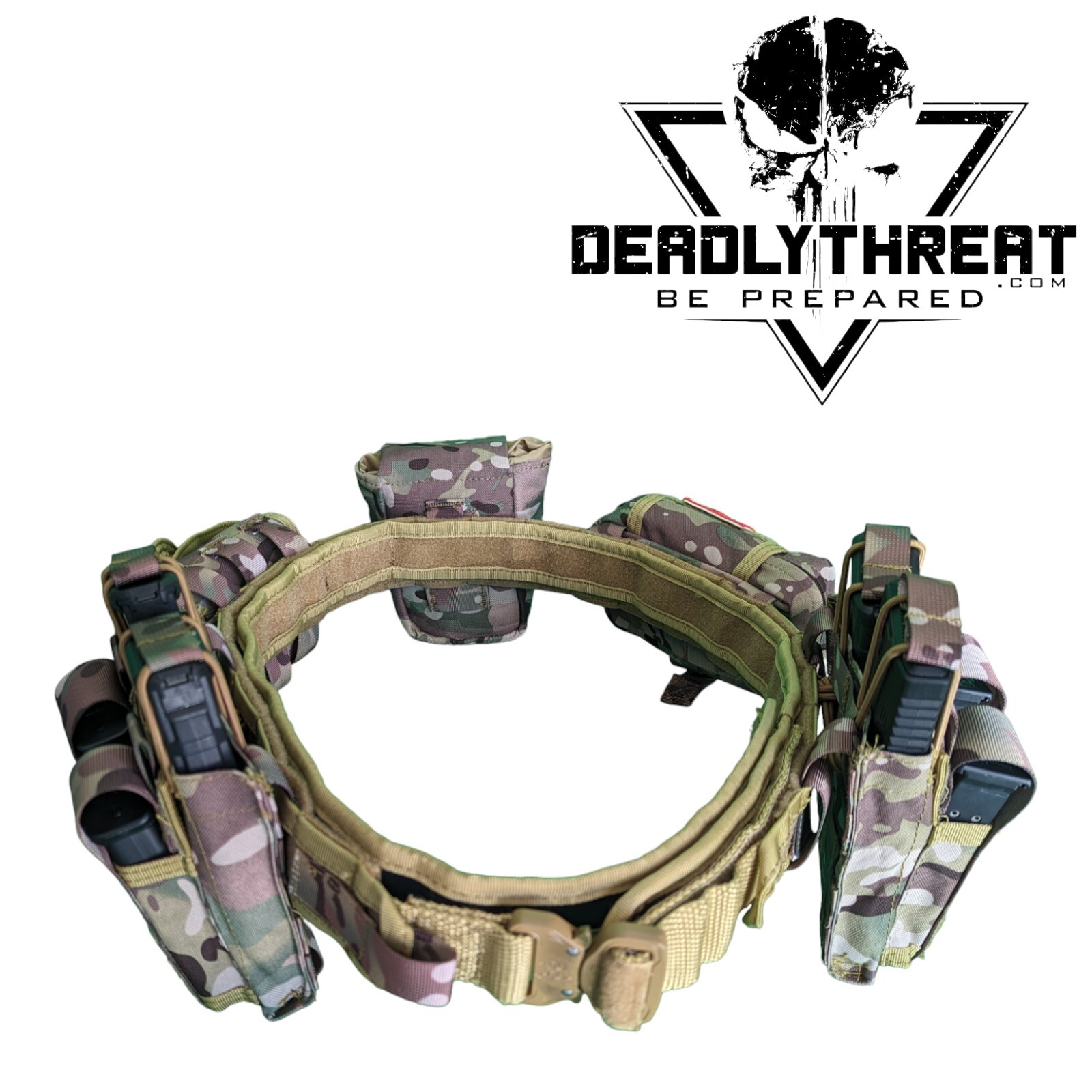 Camo 7 Heavy Duty War Battle Tactical Belt With Pouches Molle Webbing