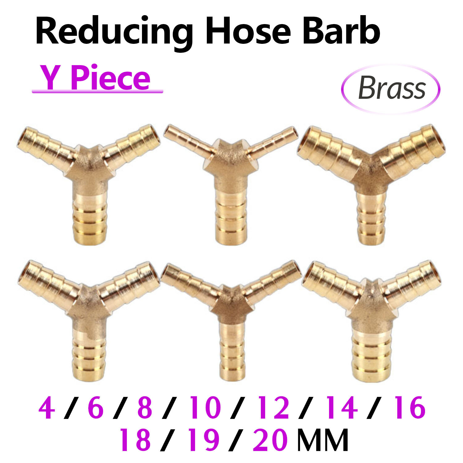 Y Piece Brass Reducing Hose Barb Fitting Barb Hose Tail End Connector 4mm - 16mm