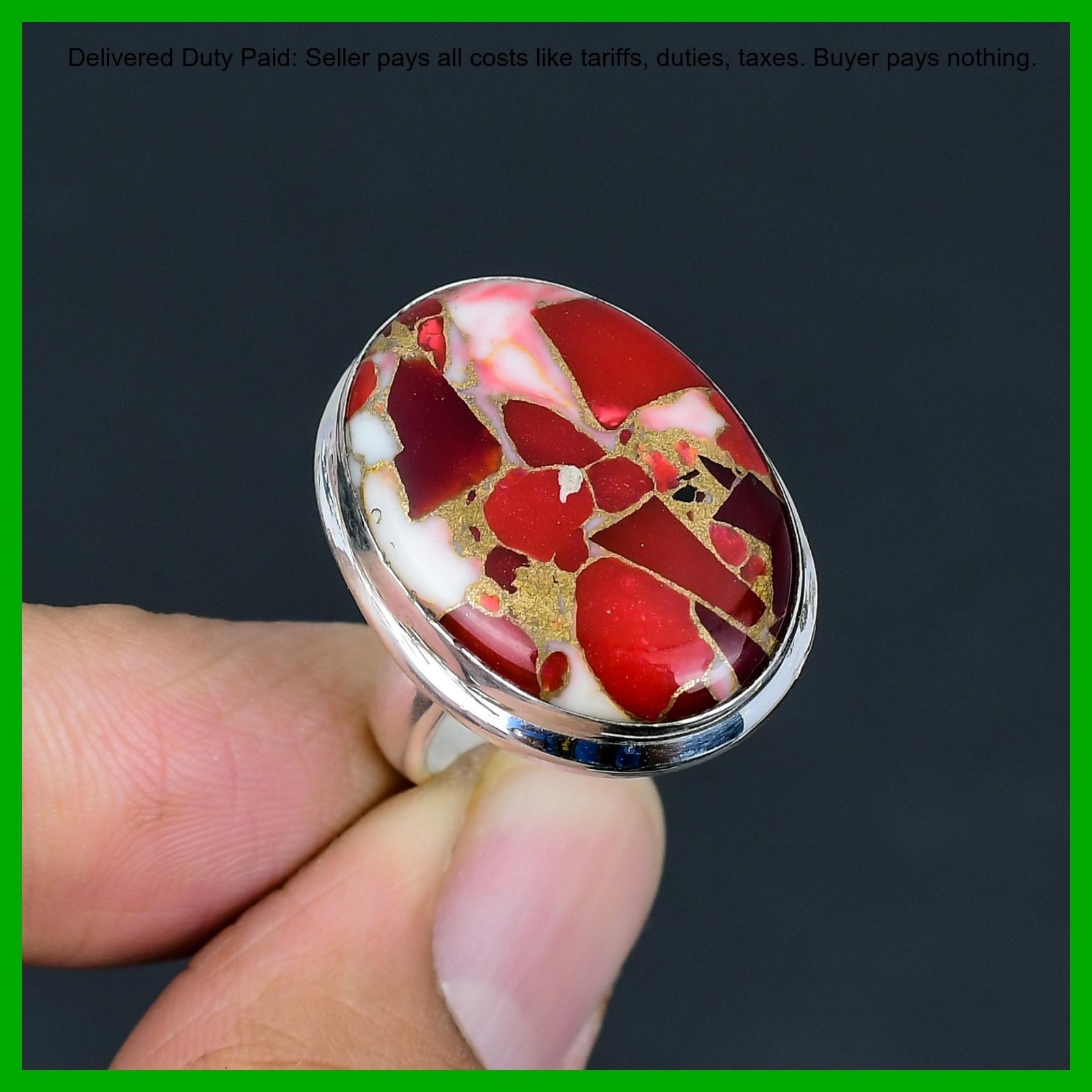 Kingman Red Mohave Copper Turquoise Stone Statement Elegant Ring Sterling Silver