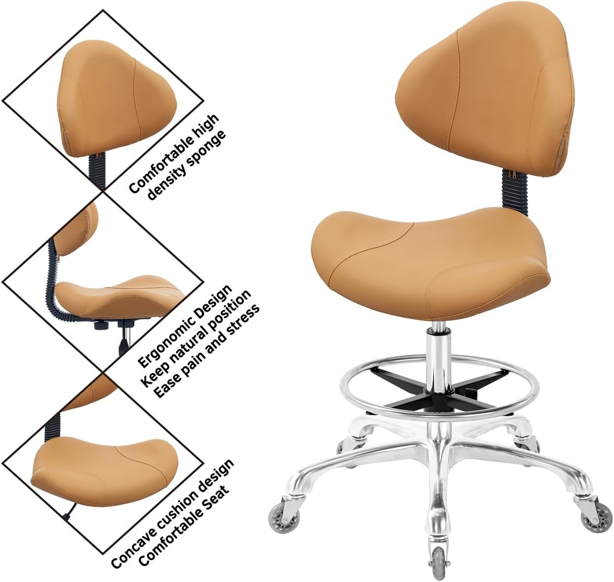 Rolling Swivel Drafting Chair Adjustable Heavy Duty (400Lbs) Lumbar Support Task