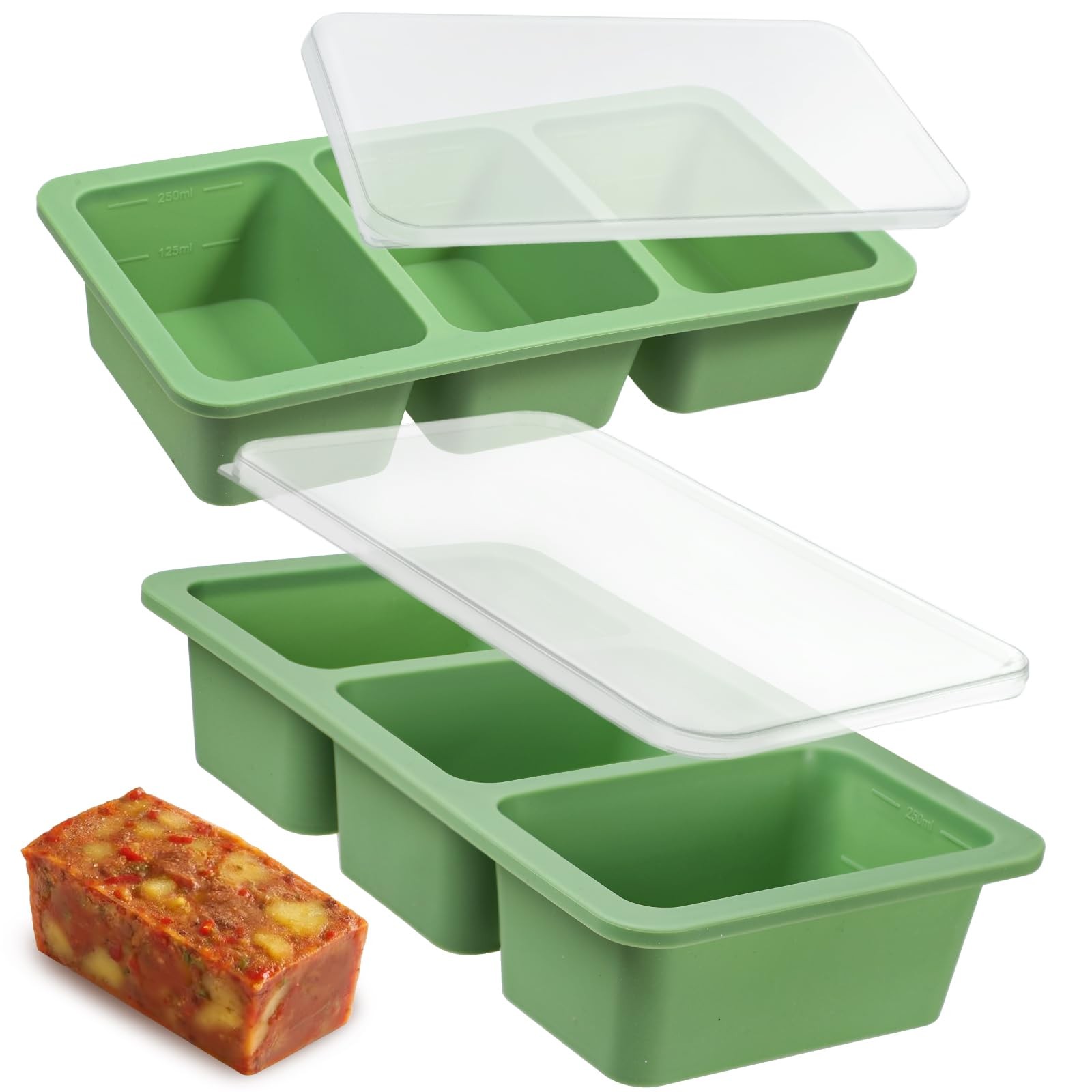 Silicone Freezer Trays with Lids, 1 Cup Silicone Soup Freezer Molds Set of 2,...