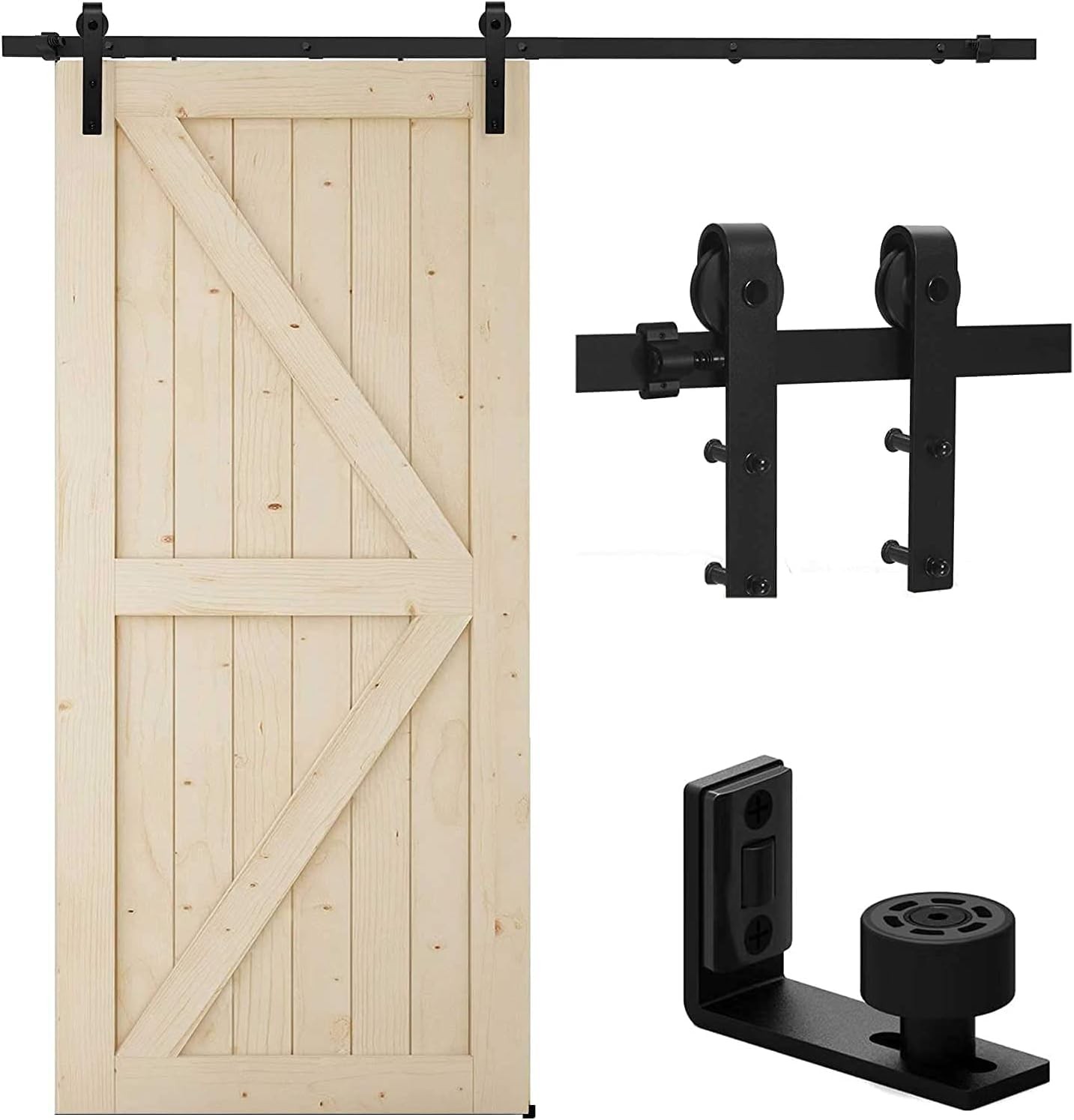 5FT-14FT CCJH Sliding Barn Door Hardware Closet Track Kit for 1/2 Door Black