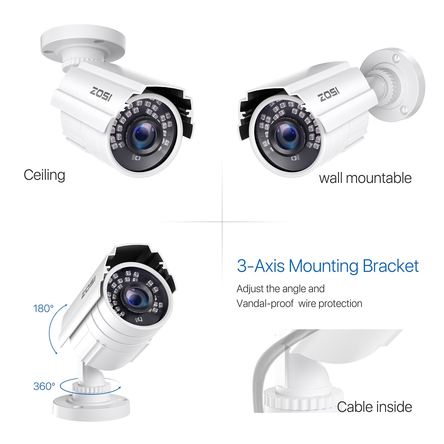 ZOSI 4PCS Surveillance 1080P Home TVI Security Cameras CCTV Outdoor Night Vision