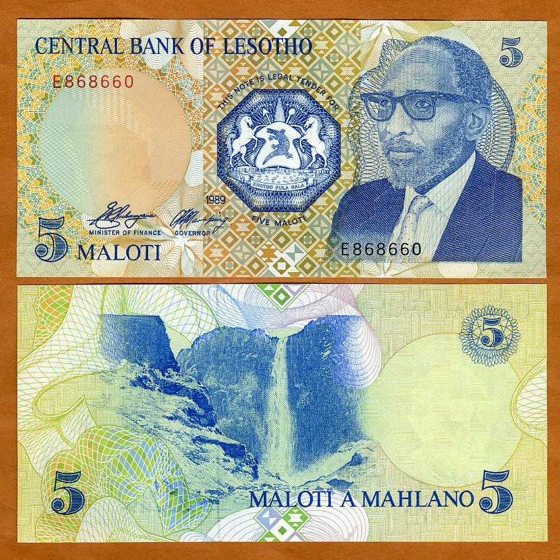 Lesotho Kingdom, 5 Maloti 1989, Moshoeshoe II, P-10a, UNC