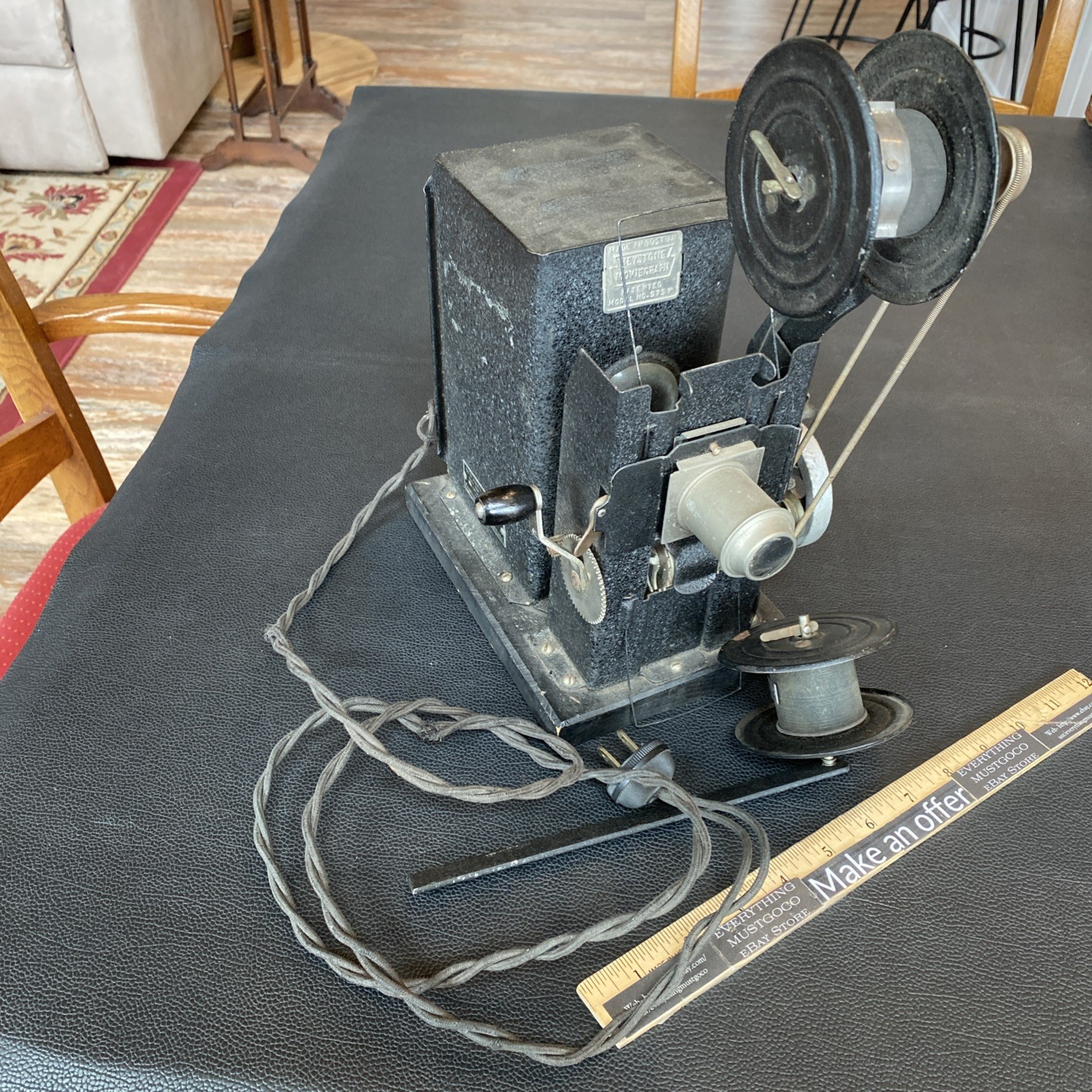 Keystone Moviegraph 575W Hand Crank Projector Toy 1920s 2 Spool Arms Orig Cord
