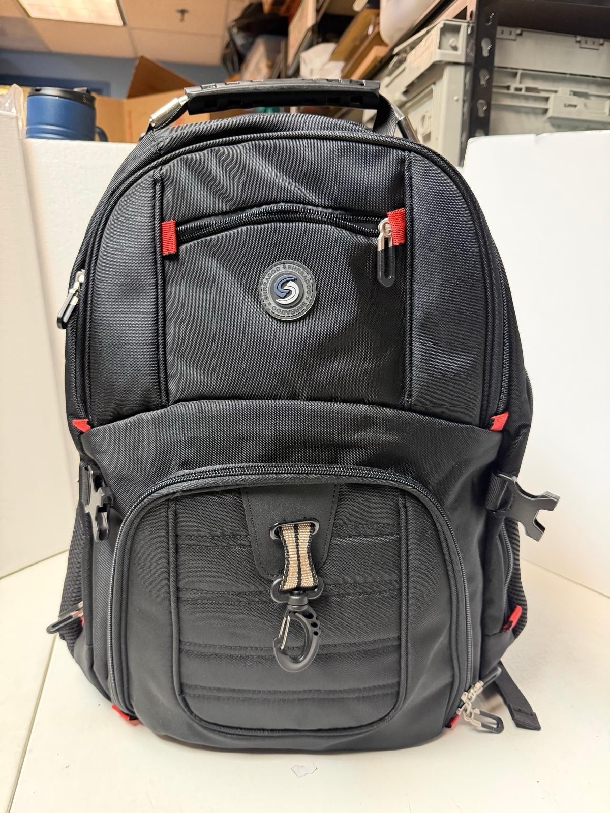 SHRRADOO Black  Backpack , Padded Straps, 3 Pockets, USB Heavy Duty