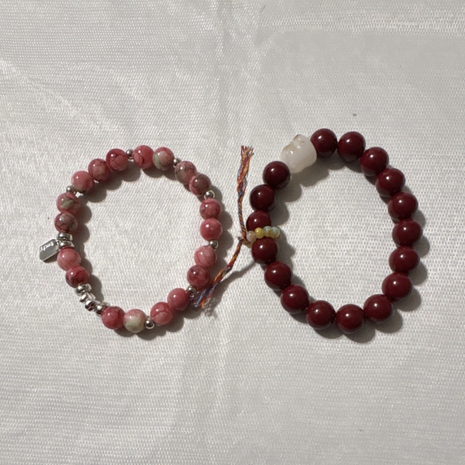 Pink Red Beaded Stone Bracelet Adjustable Tie Round Unisex Adults