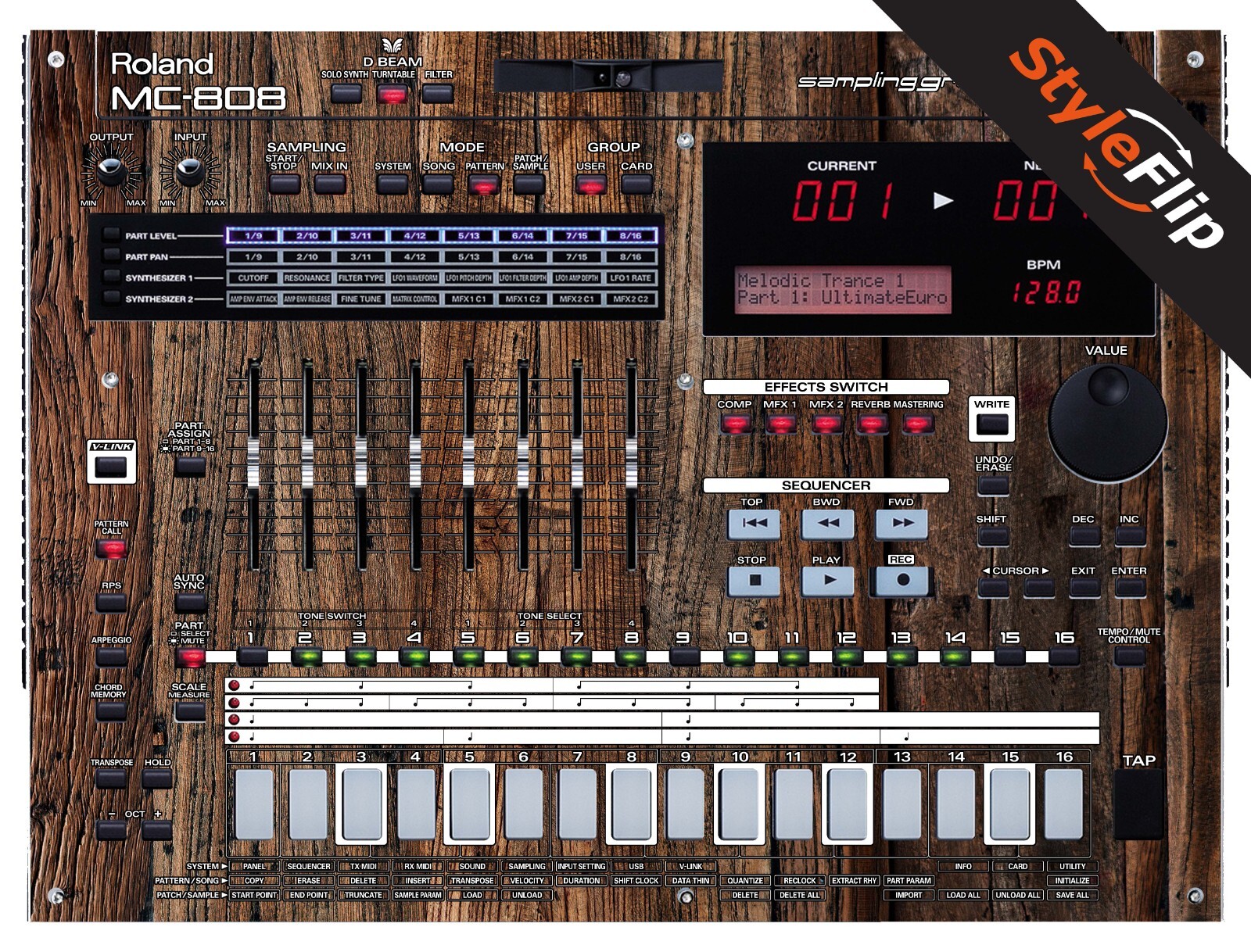Roland MC 808 Skins | Wood 3 | Protective Decal | StyleFlip Skins