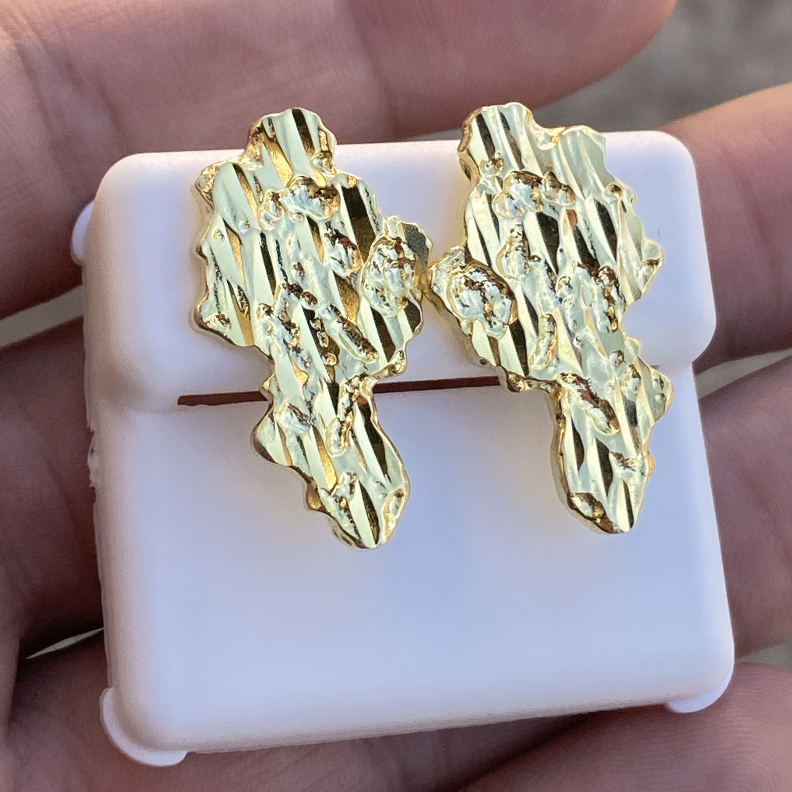 Huge 14k Gold Plated over 925 Sterling Silver Nugget Earrings Cut 27MM
