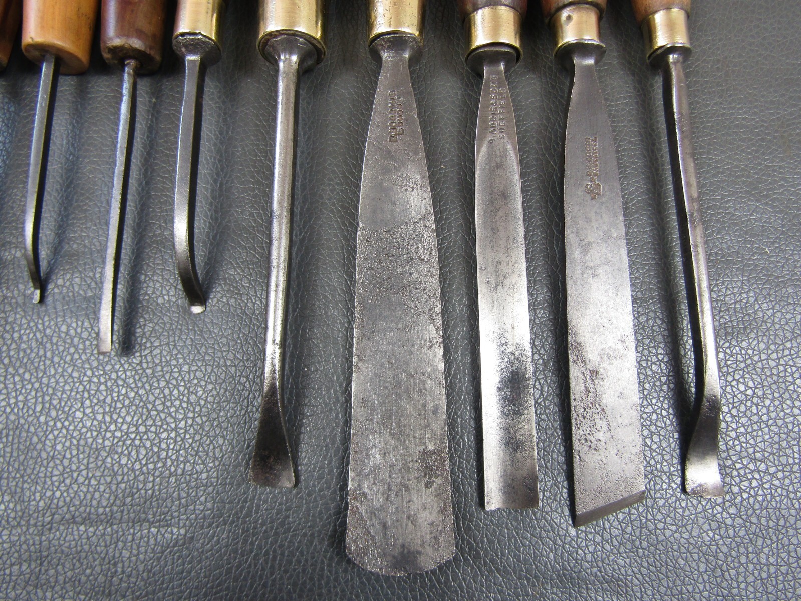 Vintage set of 12 carving gouges chisels old tools by Addis Herring Etc