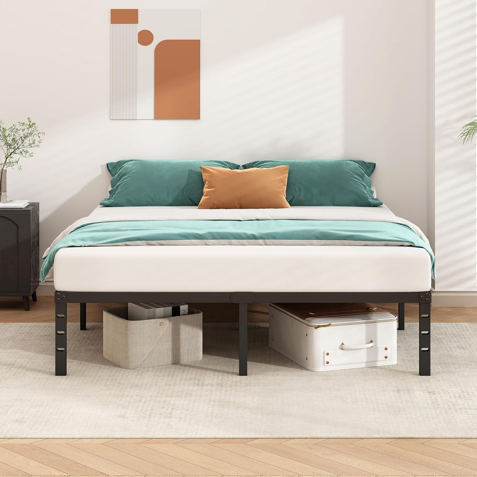 Metal Platform Bed Frame Twin Size 16 Inch Tall No Box Spring Support Slats