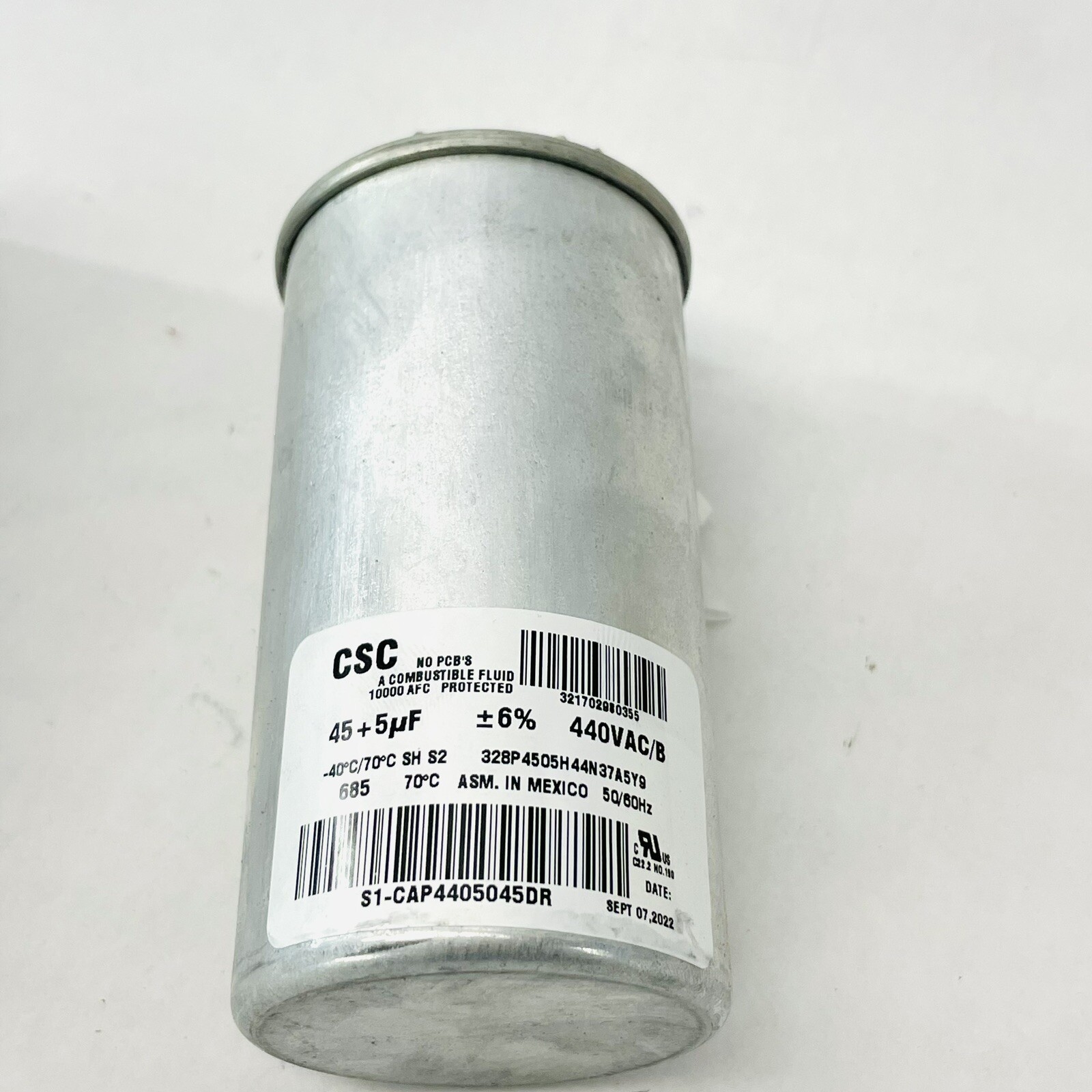 SOURCE1 ROUND MOTOR RUN CAPACITOR 45/5UF 440VAC - S1-CAP4405045DR