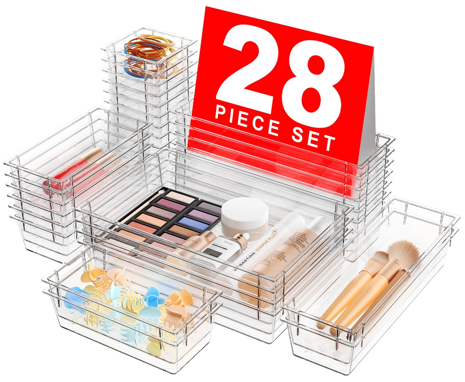 A-LuGei 【Military Grade】 Drawer Organizer, 【𝟱𝗦𝗶𝘇𝗲】 Makeup 5size, Clear