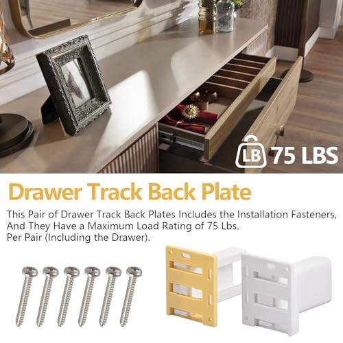 2 Pack Drawer Slide Socket Set, Drawer Track Back Plate, Cabinet Drawer