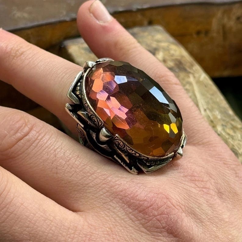 Men 925 Silver Large Zultanite Ottoman Style Large Ring