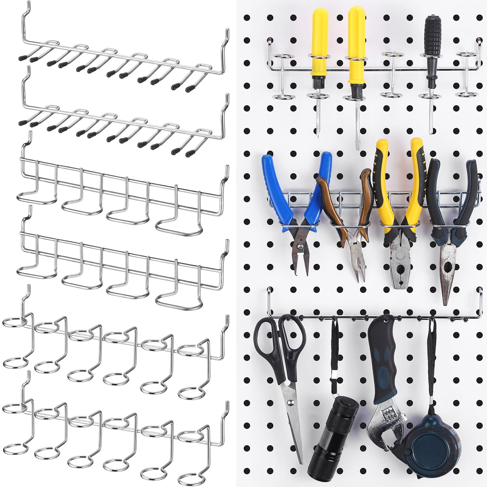 6 Pcs Pegboard Screwdriver Holders Organizer Pegboard Plier Holders Stainless...