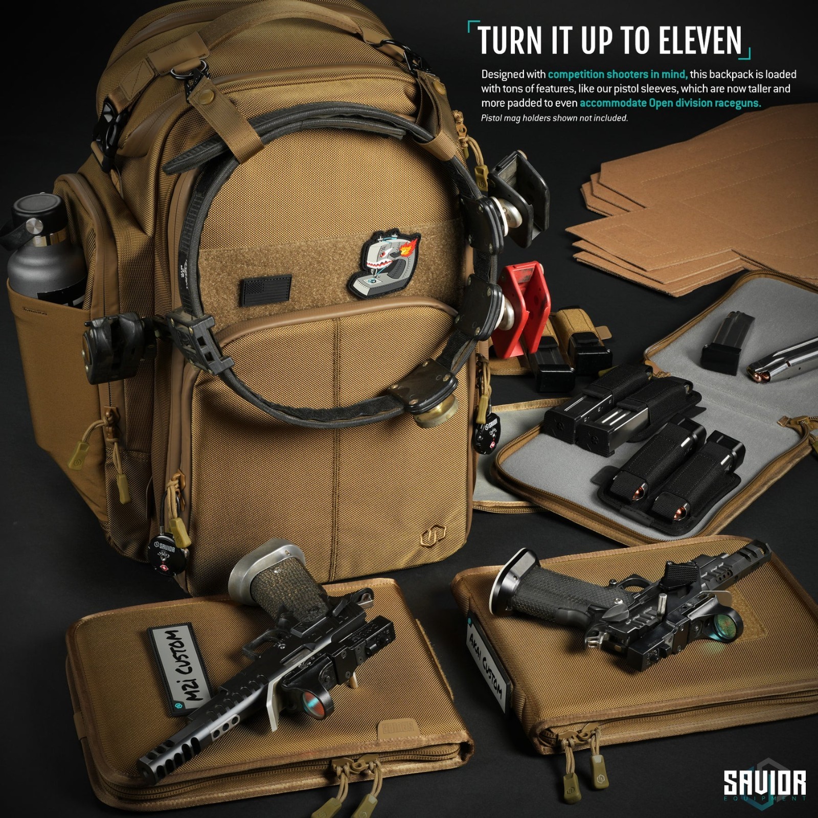 SAVIOR Pro SEMA Competition Range Backpack w/ 3 Individual Pistol Cases - TAN