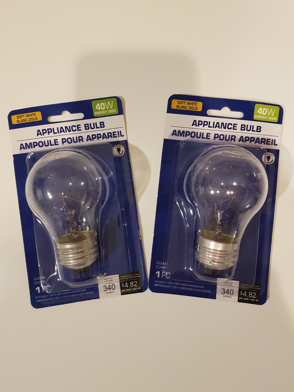 40 watt appliance bulb.  Refrigerator or stove. Clear soft white. 2 for $9.99