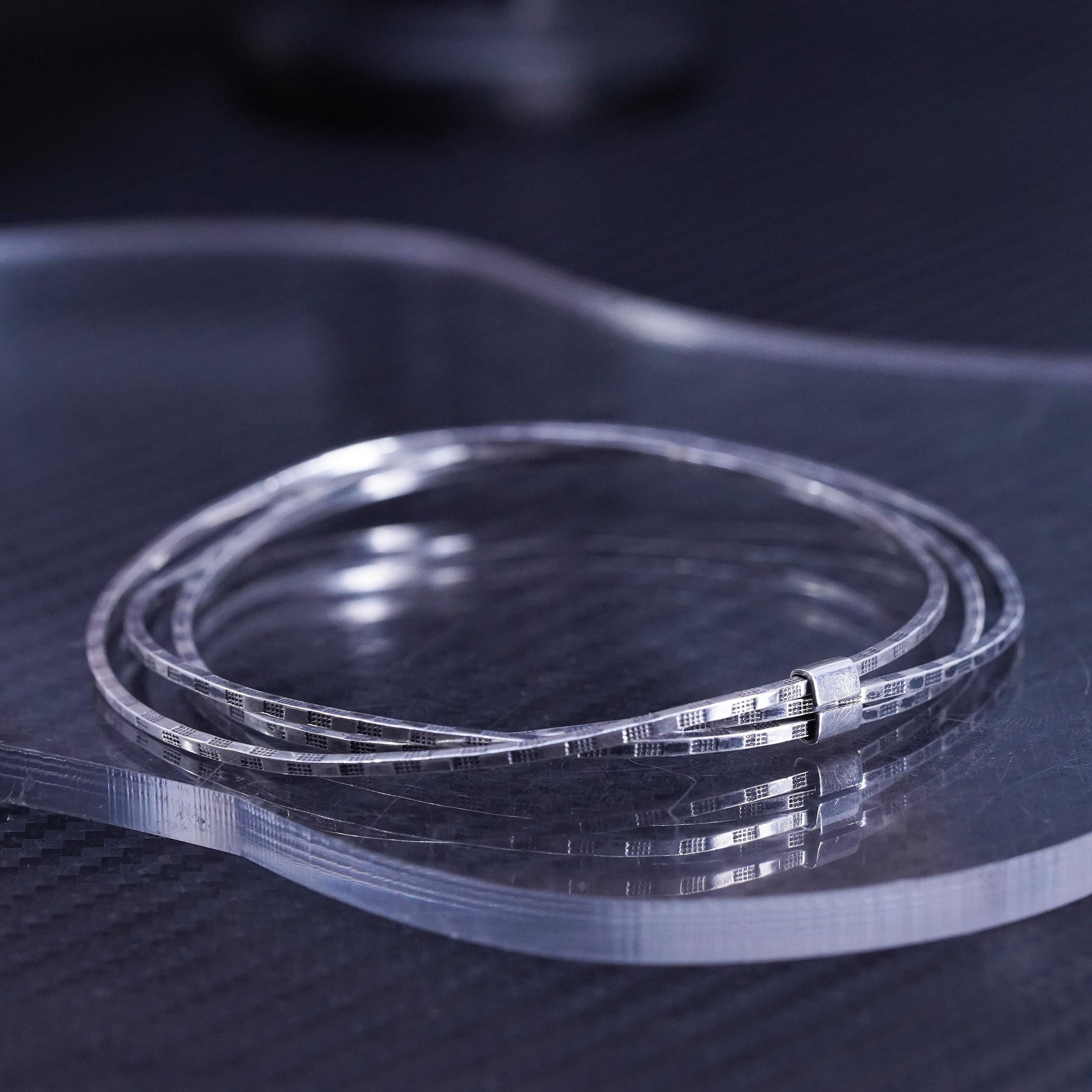 7.75”, sterling silver 925 handmade textured multi strands bangle, bracelet