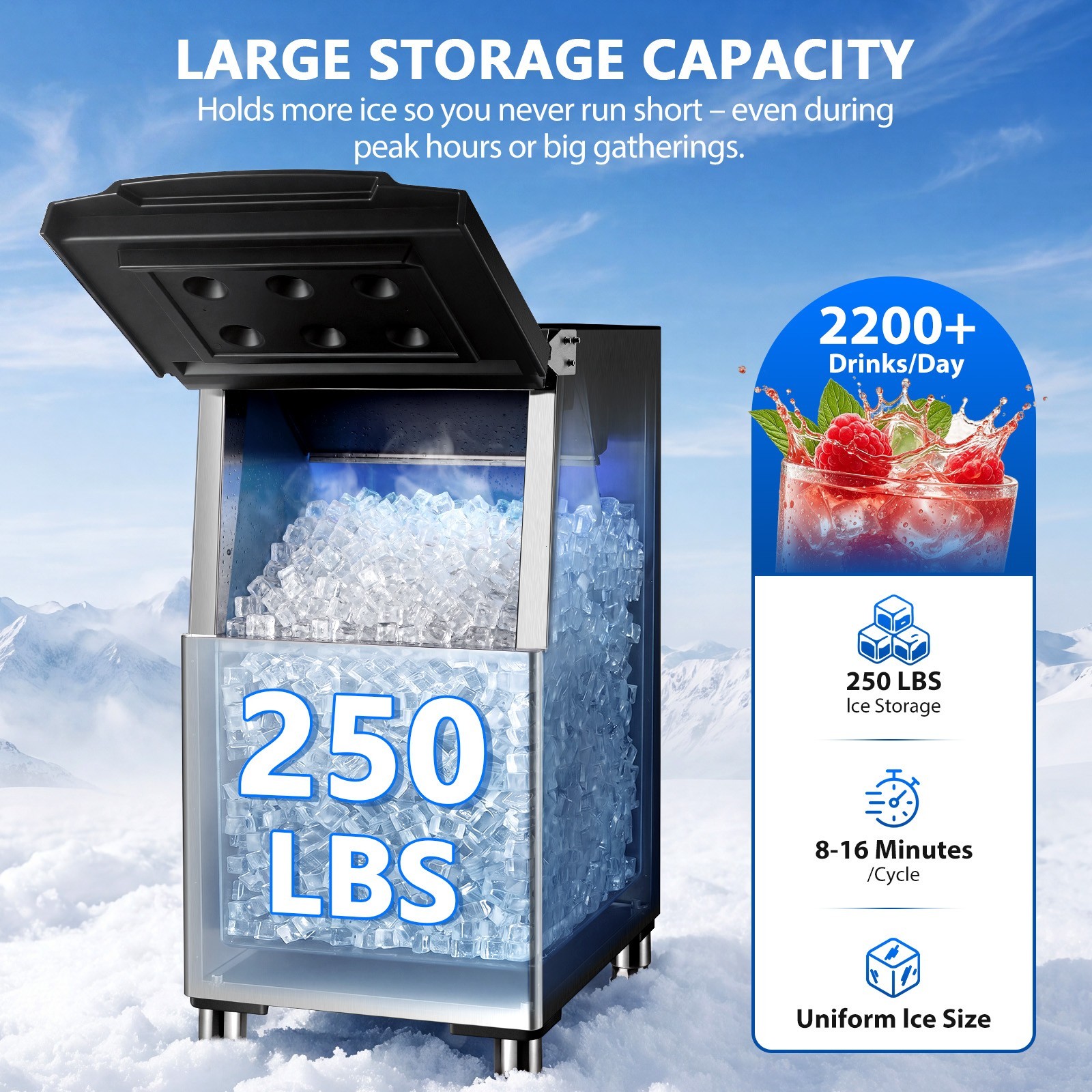 Commercial Ice Maker 450LBS 156PCS 8-16Min Cycle Uniform Ice Cubes Air Cooled