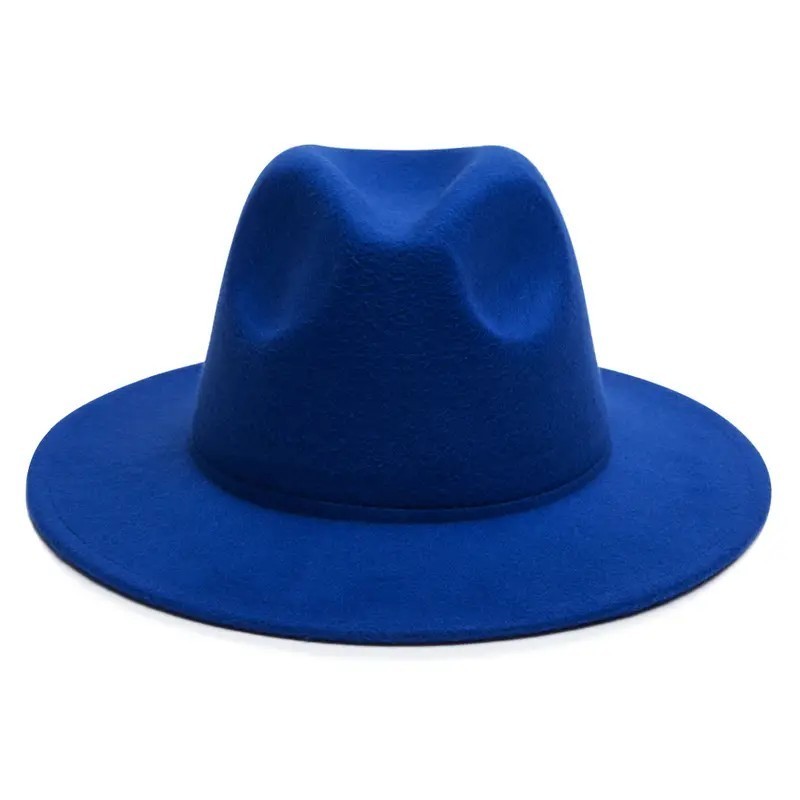 Blue Classic Fedora Hat Felt Panama Jazz Cap, Vintage, Wide Brim, Men, Woman