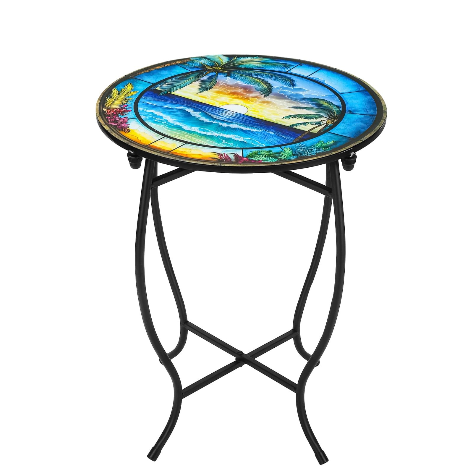 Indoor Outdoor Metal Round Side Table, 14 Inch Round Patio Coffee Bistro Tabl