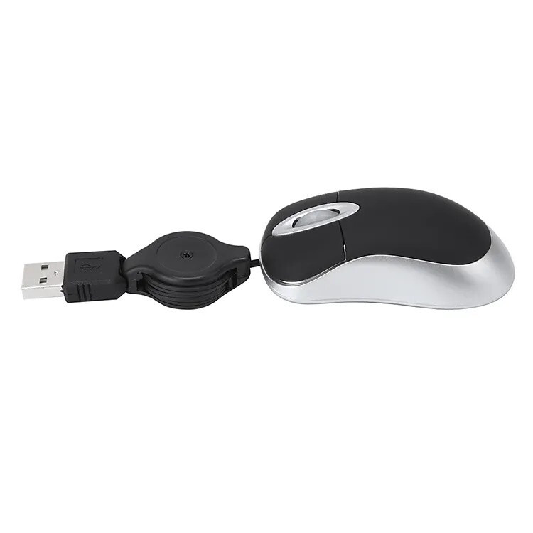 USB mini mouse optical design optical mouse PC laptop cable rollable Black