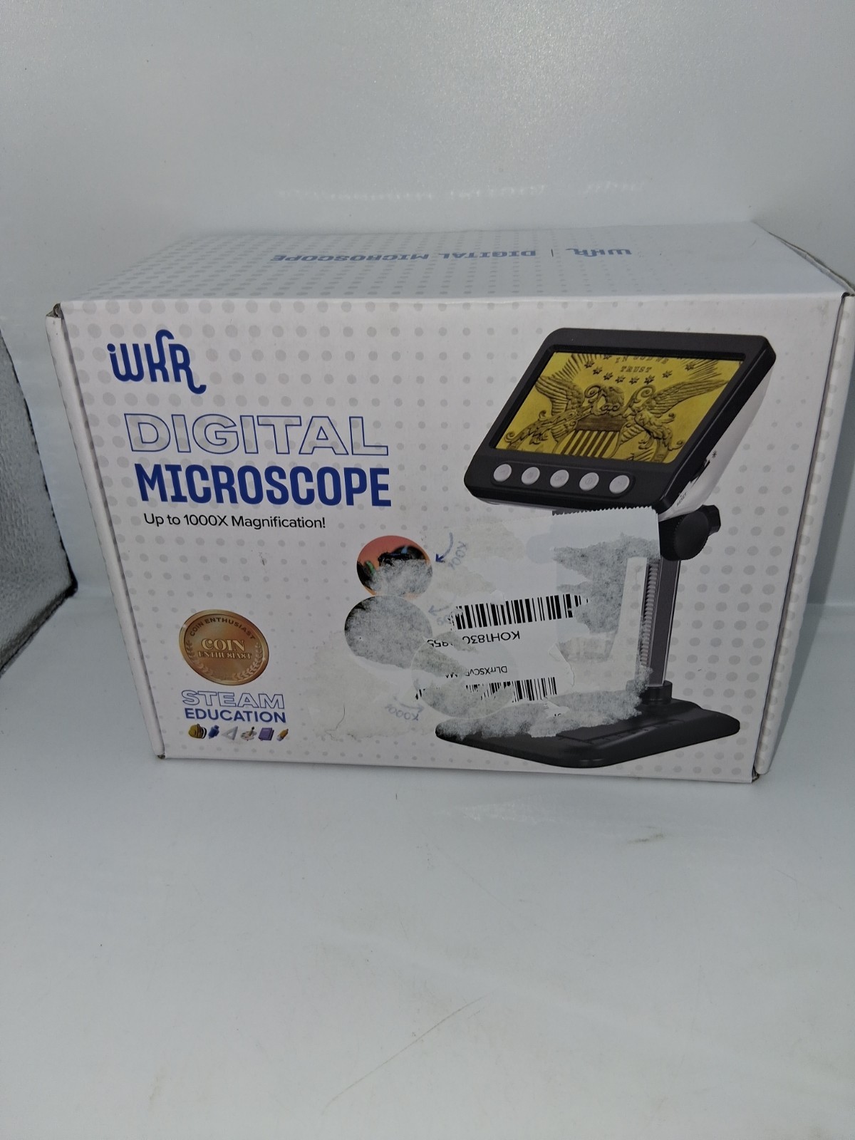 WKR Digital Microscope 4.3" LCD USB 1000X Coin Magnifier With 8 Adj LED Lights