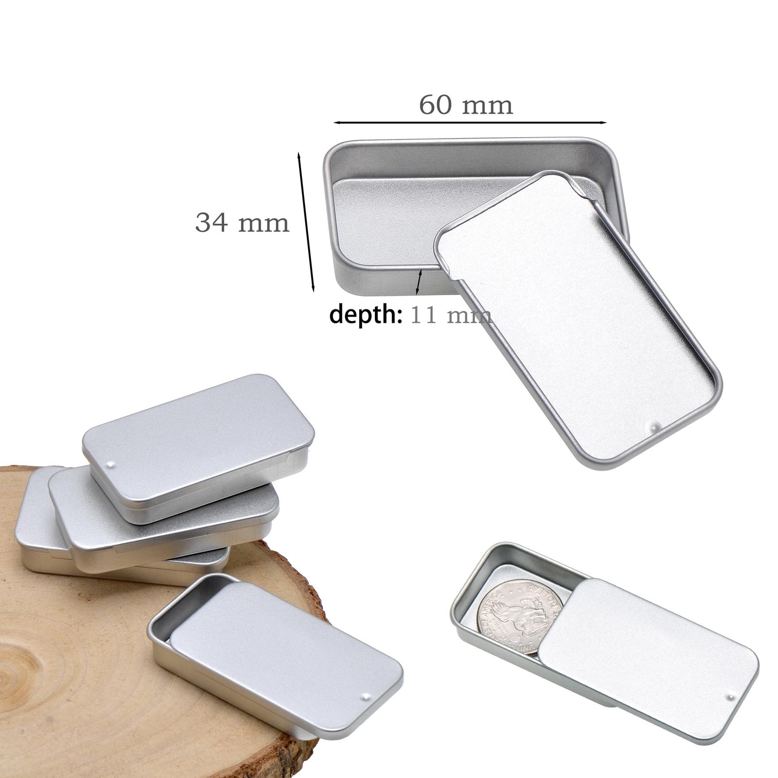 Tiny Tin Box Containers 10 Pack Slide Top Mini Storage 2.36 x 1.34 inch