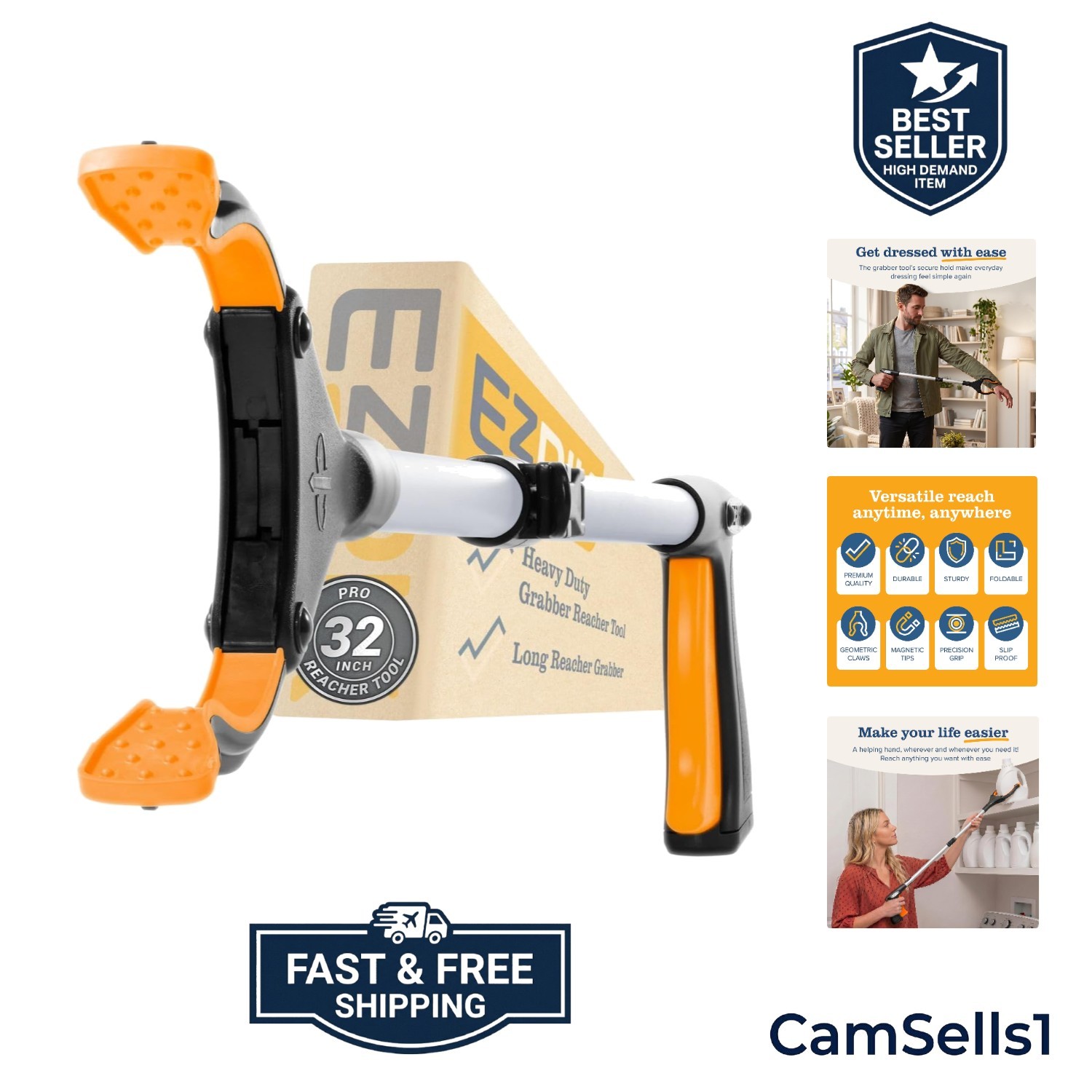 Pro 32" Foldable Grabber Reacher Tool for Seniors - Grabbers for Elderly Reac...