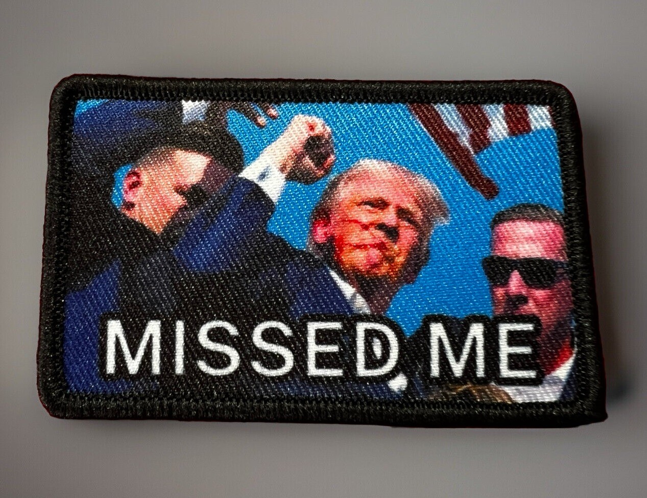 🔥 Trump Missed Me Fist Raised 2"x3" Hook & Loop Tactical Removable Morale Patch
