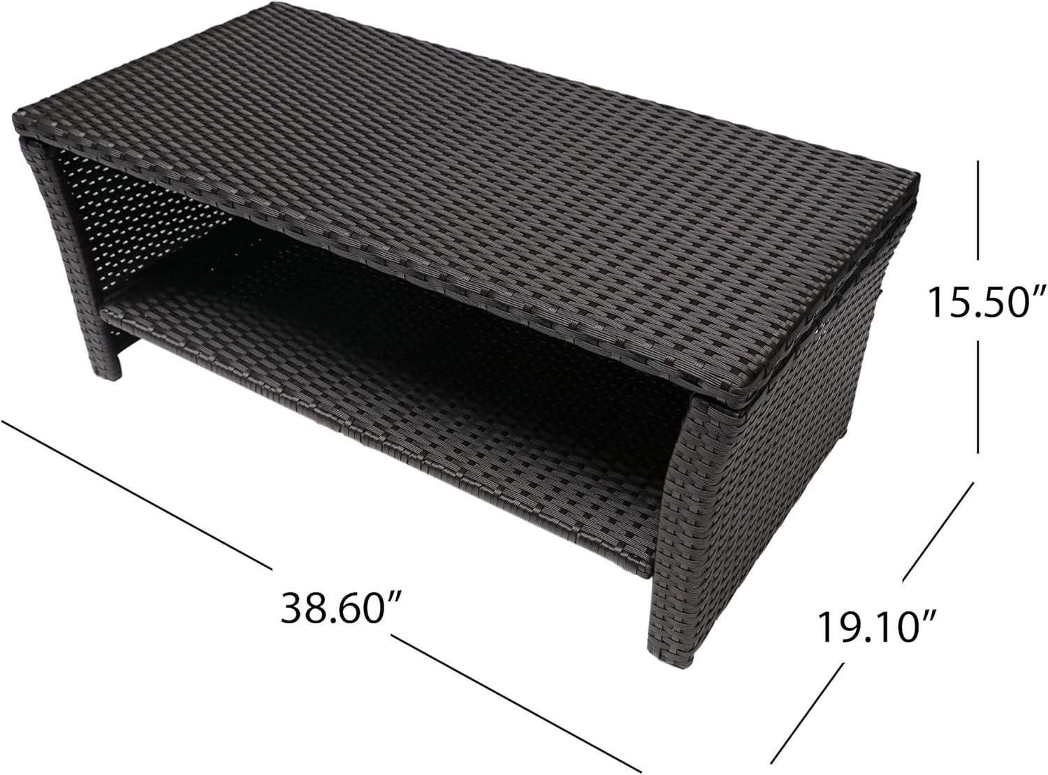 Justin Outdoor Wicker Coffee Table, Brown, Black