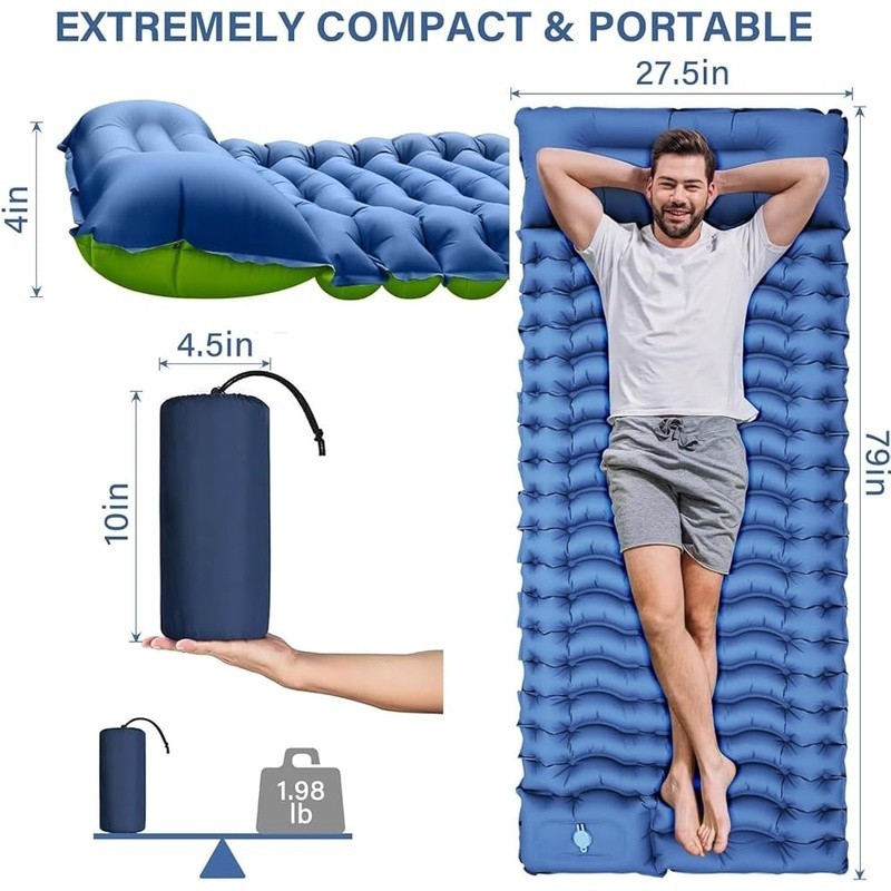 Extra Wide 3 Thick Self Inflating Camping Sleeping Pad W/ Pillow Fast Inflate US