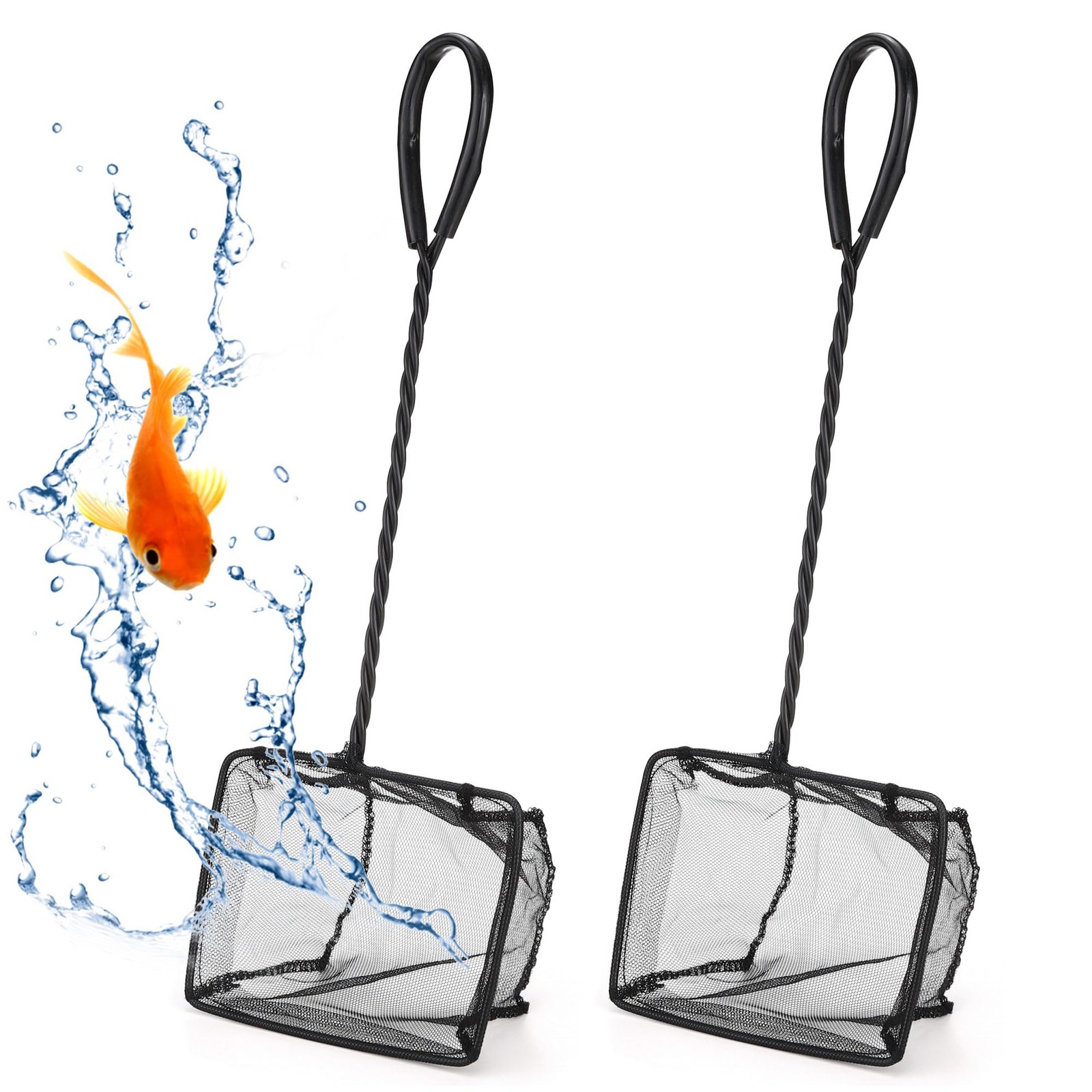 2 Packs 5 Inch Fish Net Aquarium Small Fish Tank Net with Long Plastic Handle...
