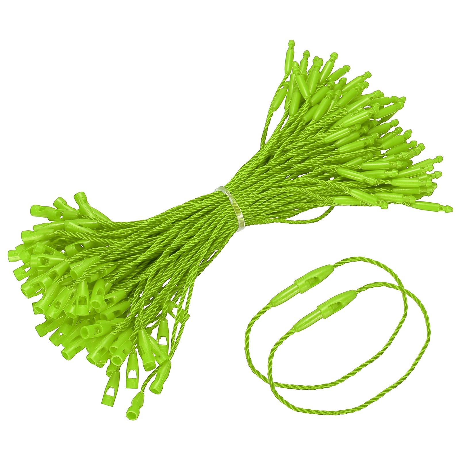 500 Pcs Polyester Hang Tag String 5" Snap Lock Pins Loop Fastener, Bright Green