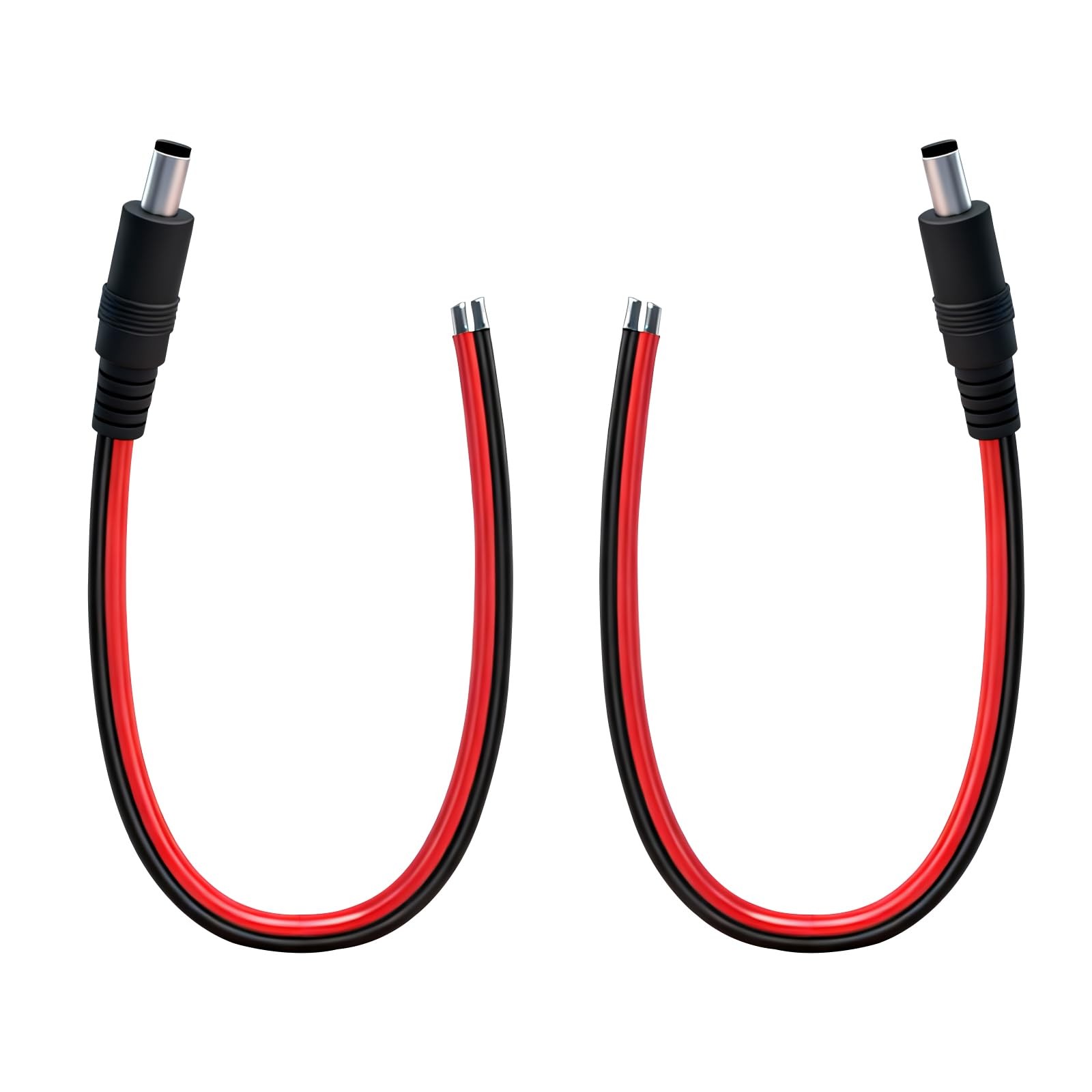 0.8FT 5.5mmx2.5mm Pigtail Cable Male 14AWG DC Male, Black 2PCS