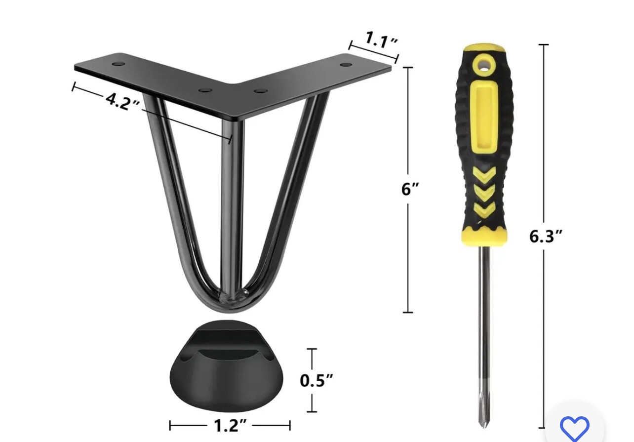 6In 3-Rod Solid Metal Furniture Legs - Heavy Duty Hairpin Legs Black (900Lbs), C